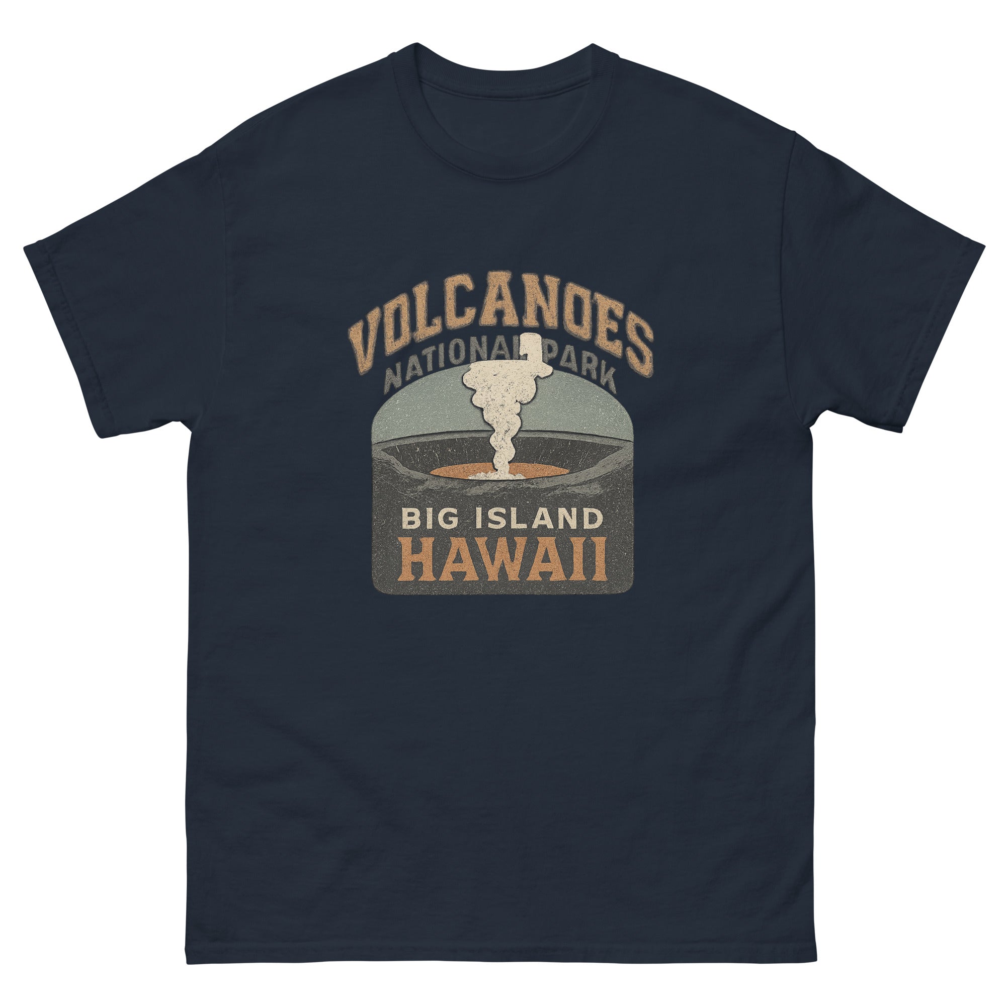 Volcanoes National Park Hawaiian t-shirt design on a Navy unisex tee