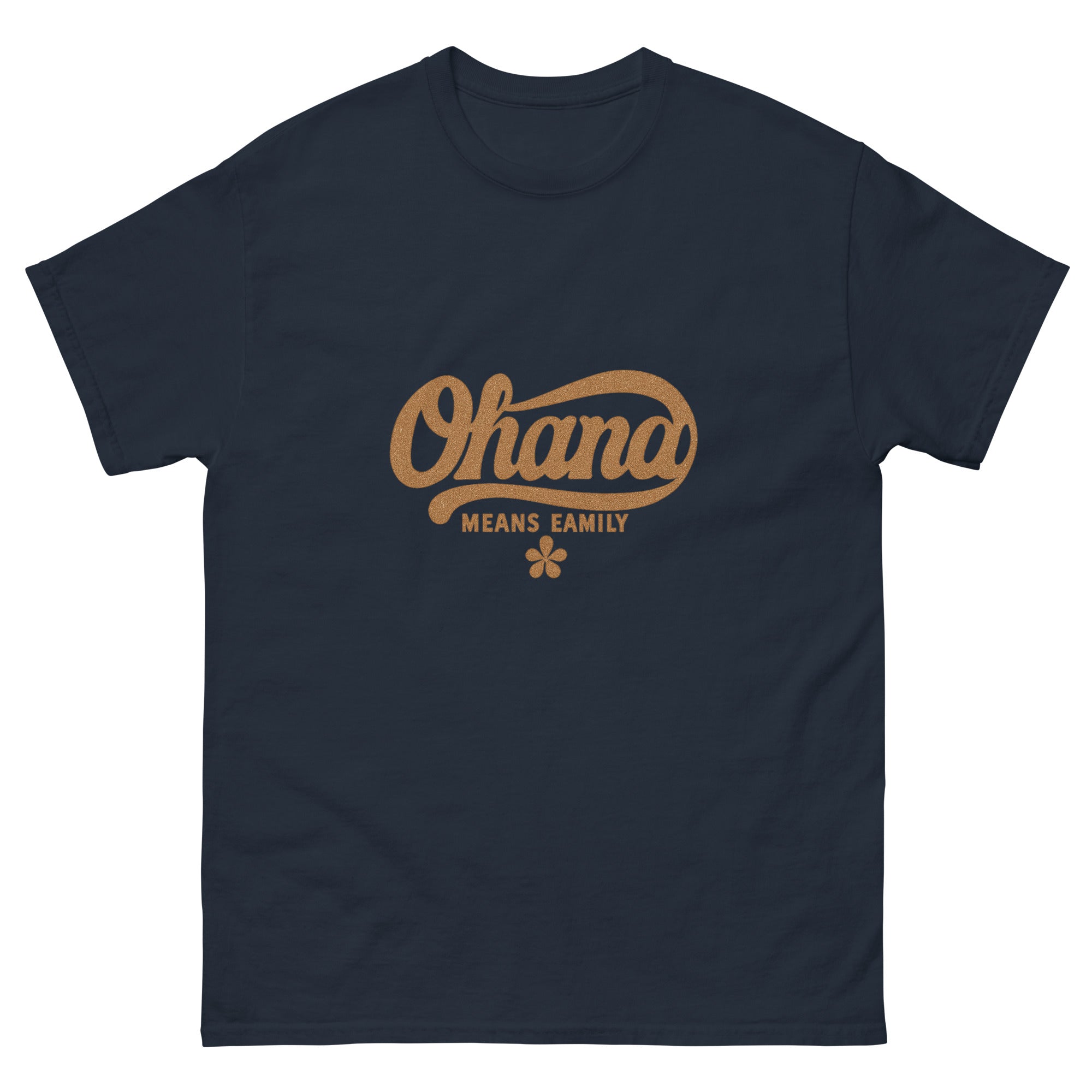Ohana Hawaiian t-shirt design on a Navy unisex tee