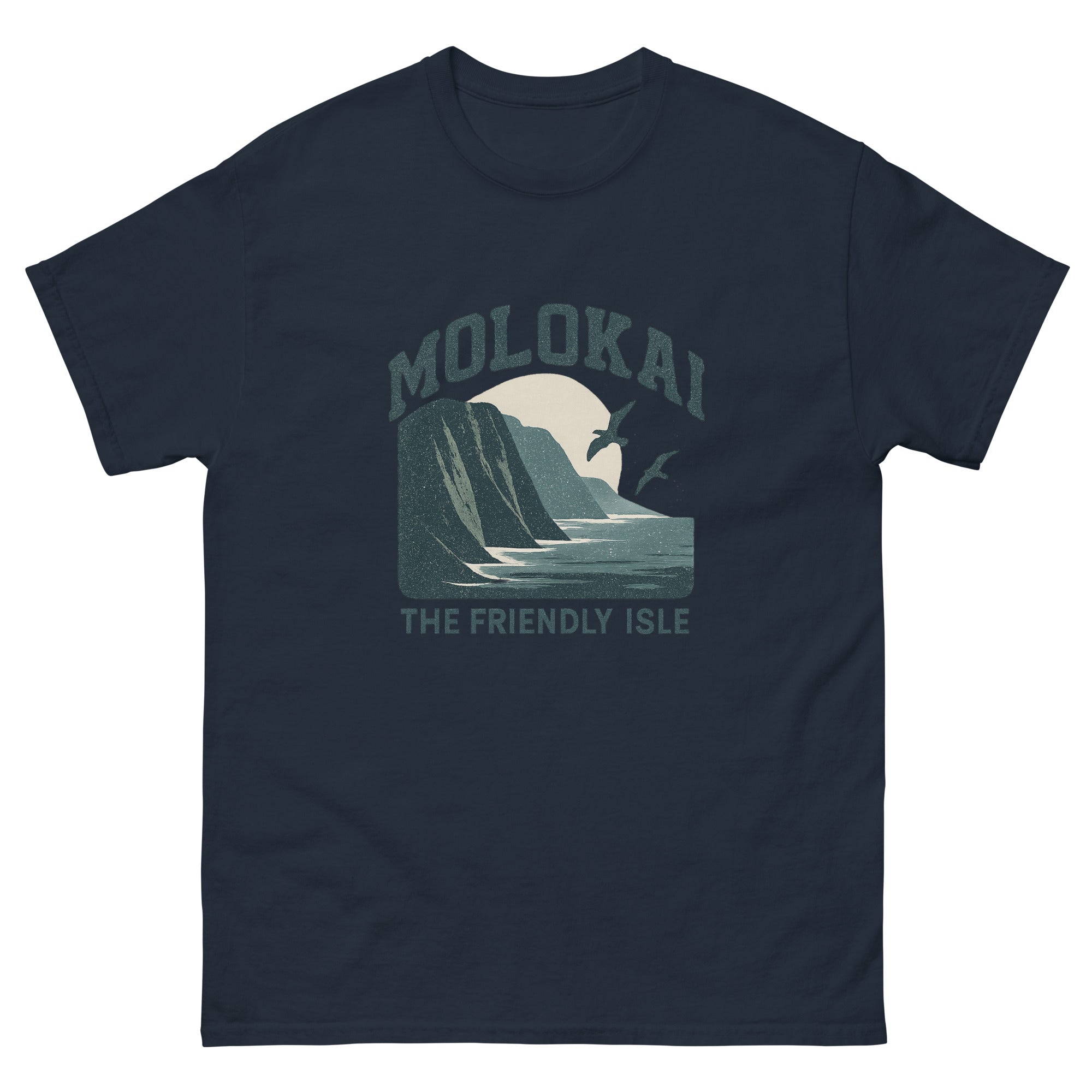 Molokai Hawaiian t-shirt design on a Navy unisex tee