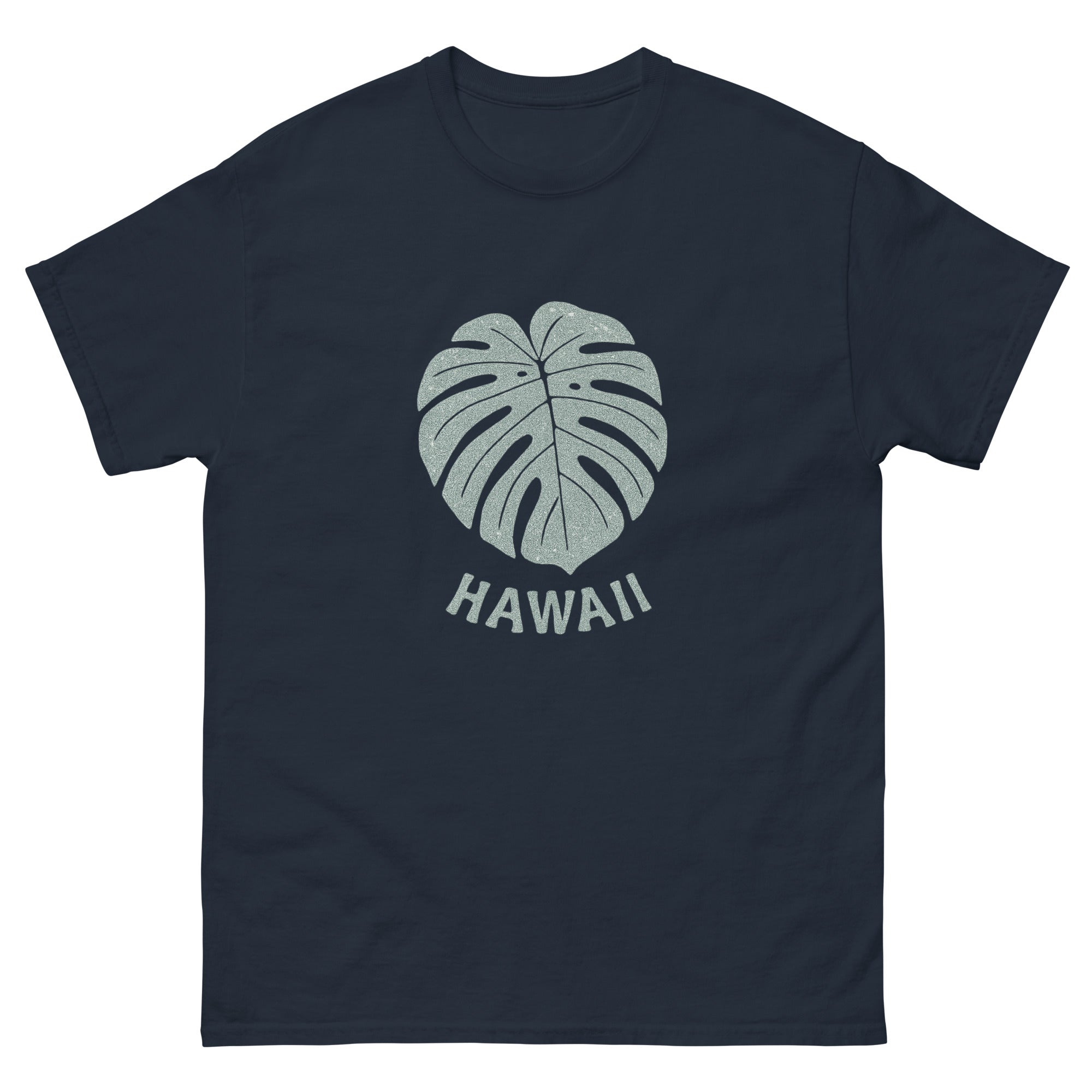 Monstera Leaf Hawaiian t-shirt design on a Navy unisex tee