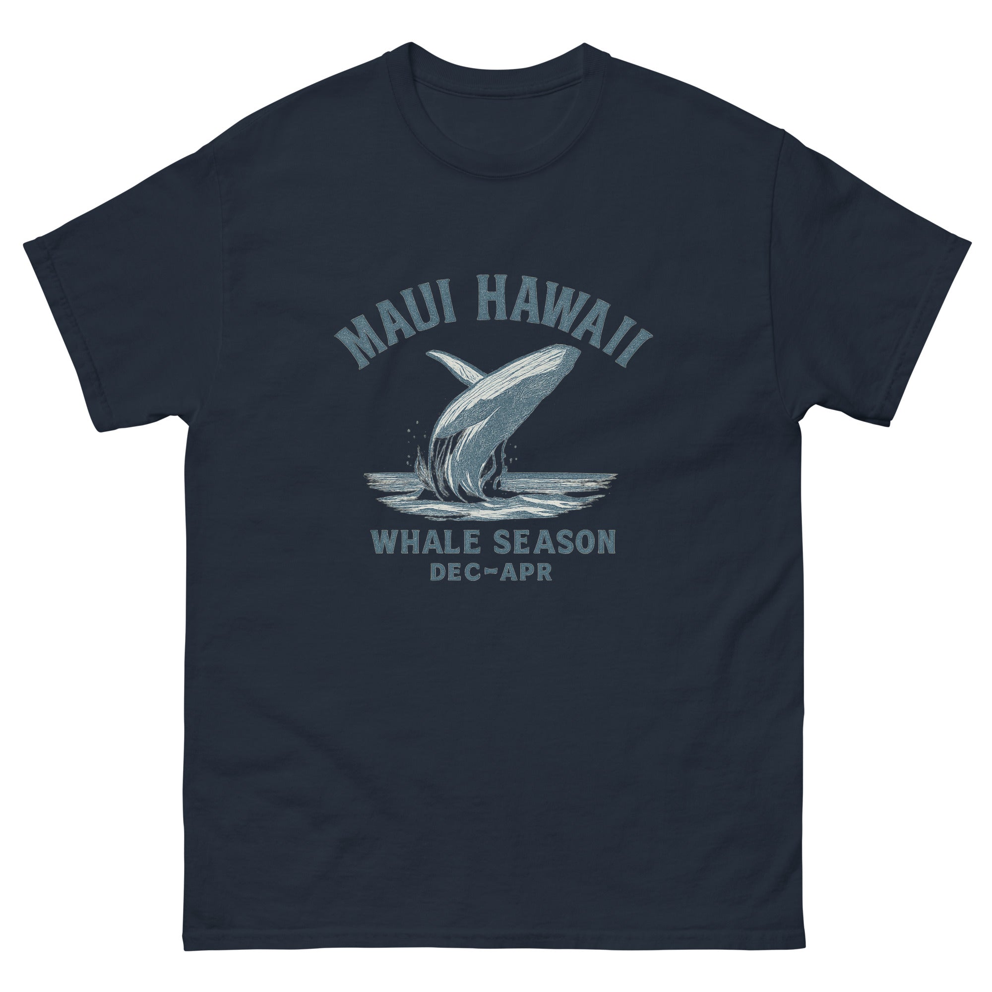Humpback Whale Hawaiian t-shirt design on a Navy unisex tee