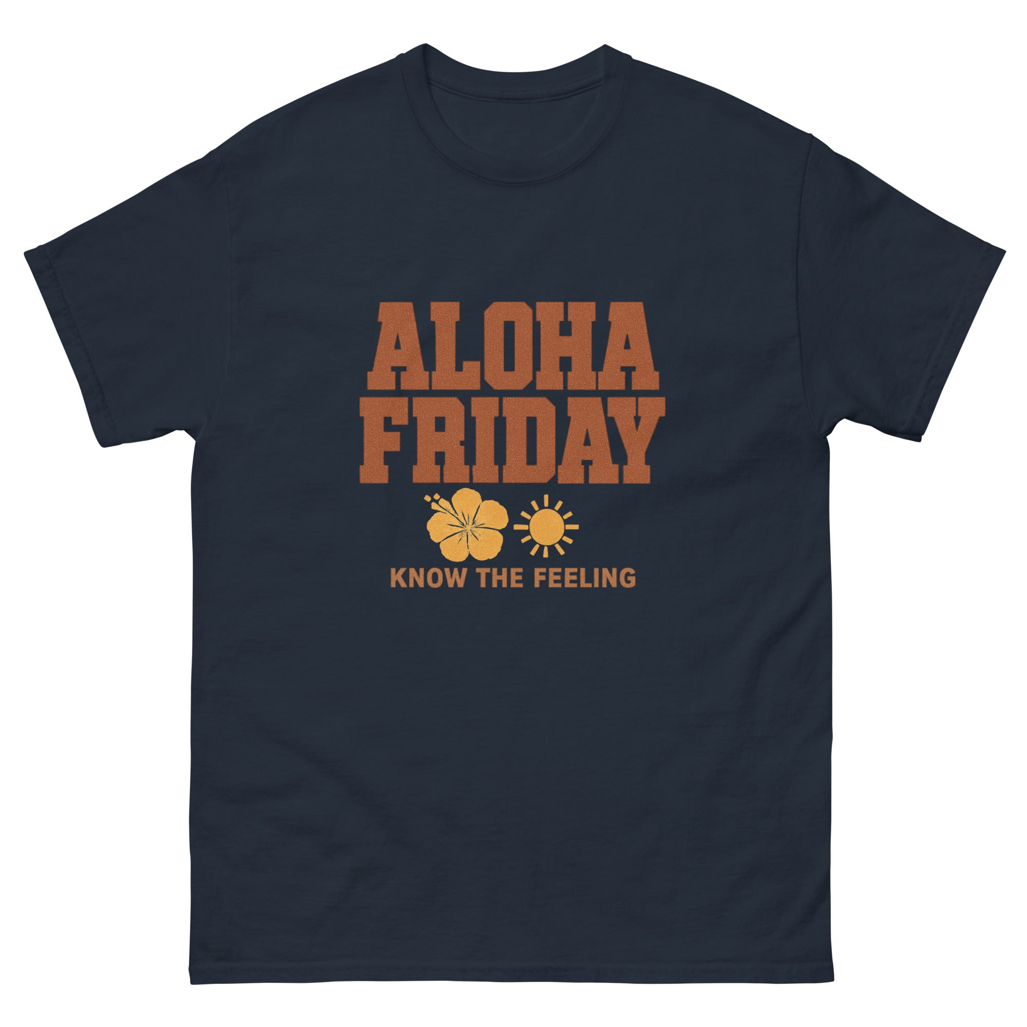 Aloha Friday Hawaiian t-shirt design on a Navy unisex tee