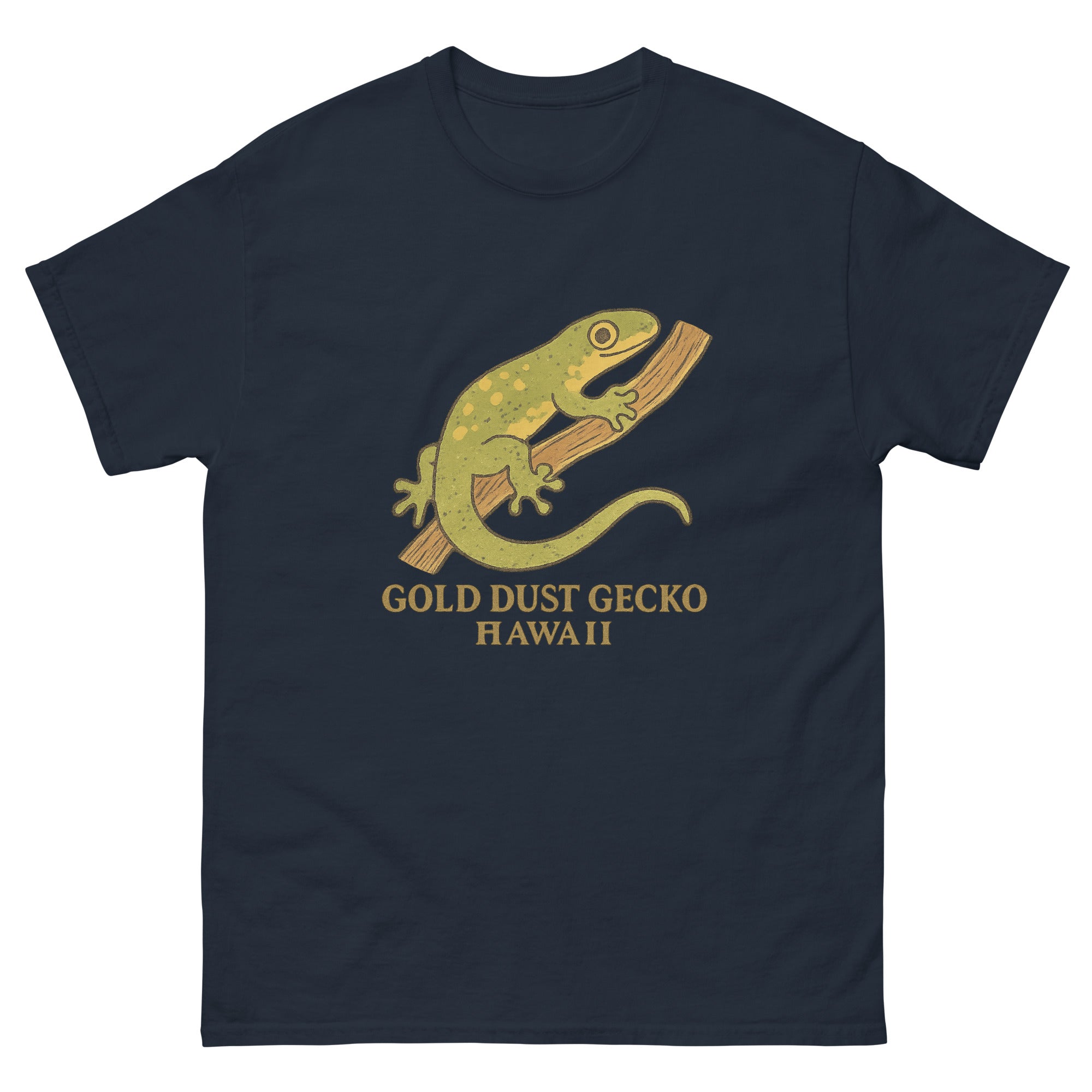 Hawaiian Gecko Hawaiian t-shirt design on a Navy unisex tee