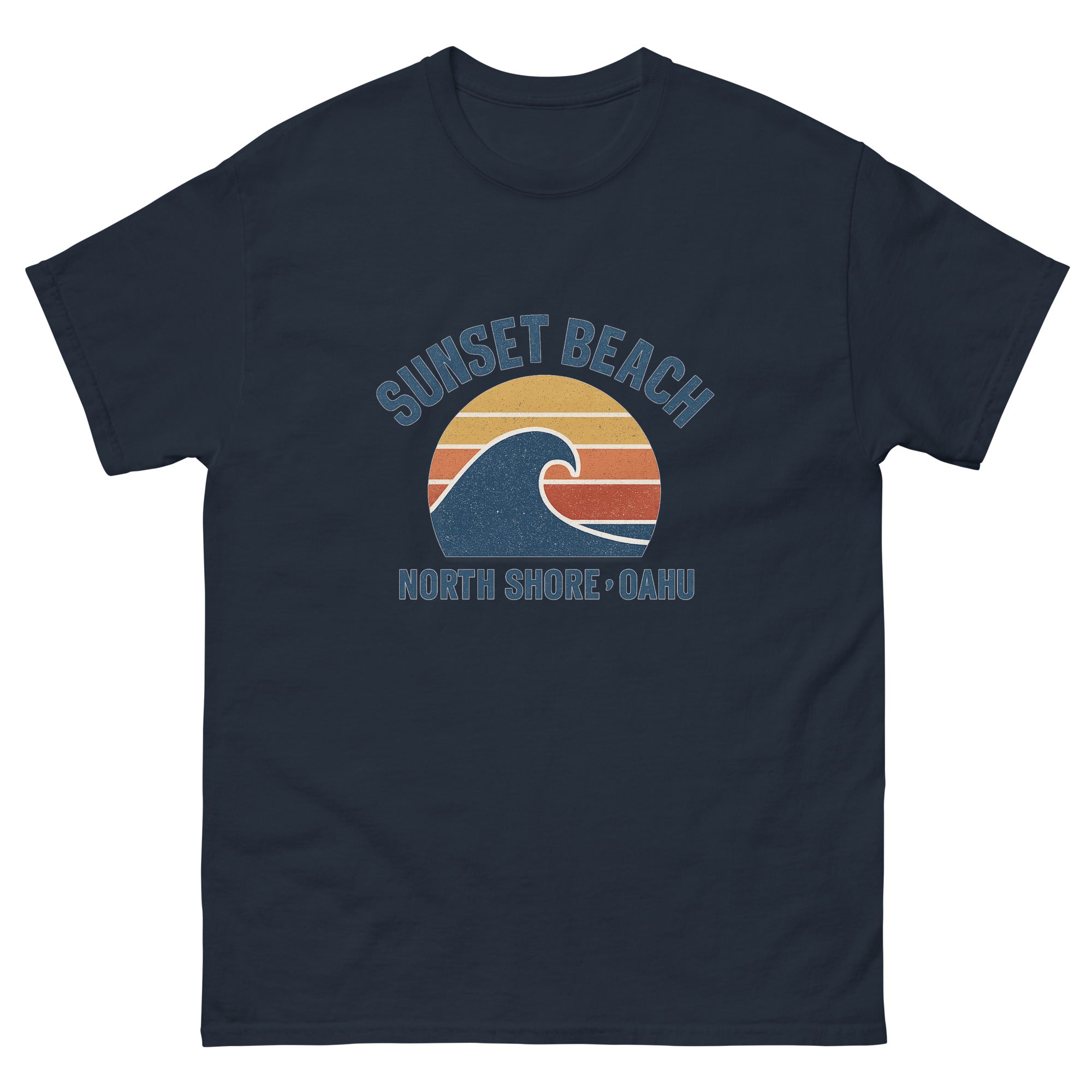 Sunset Beach Hawaiian t-shirt design on a Navy unisex tee