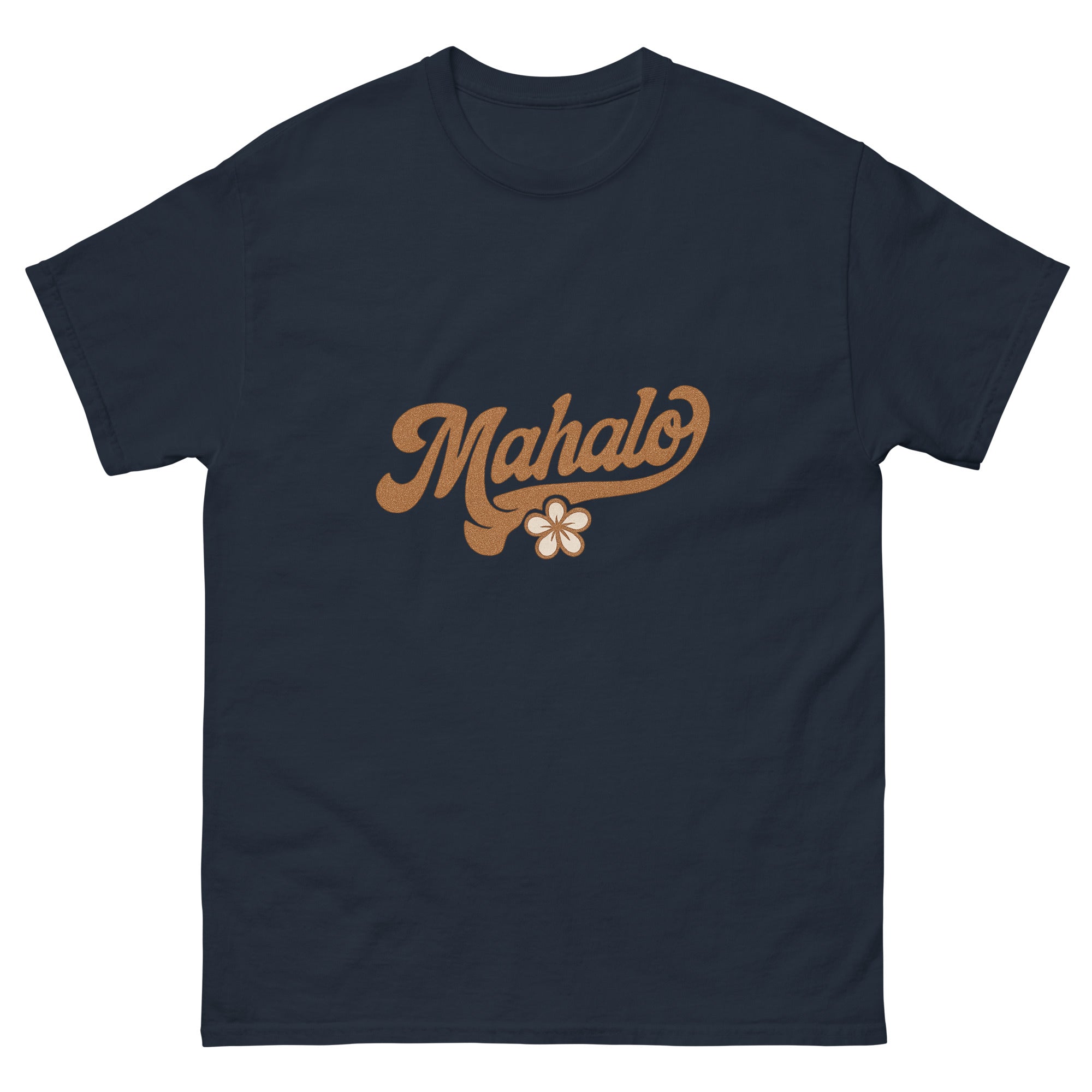 Mahalo Hawaiian t-shirt design on a Navy unisex tee