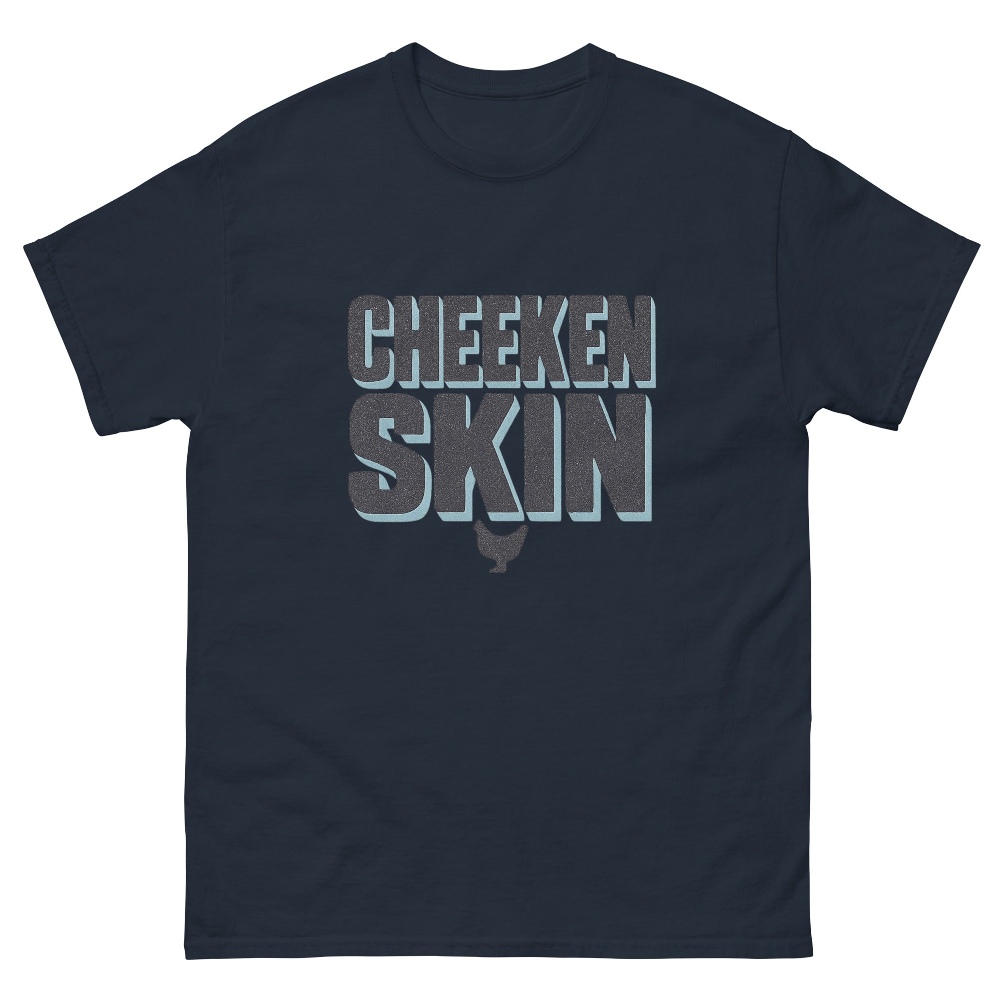 Cheeken Skin Hawaiian t-shirt design on a Navy unisex tee