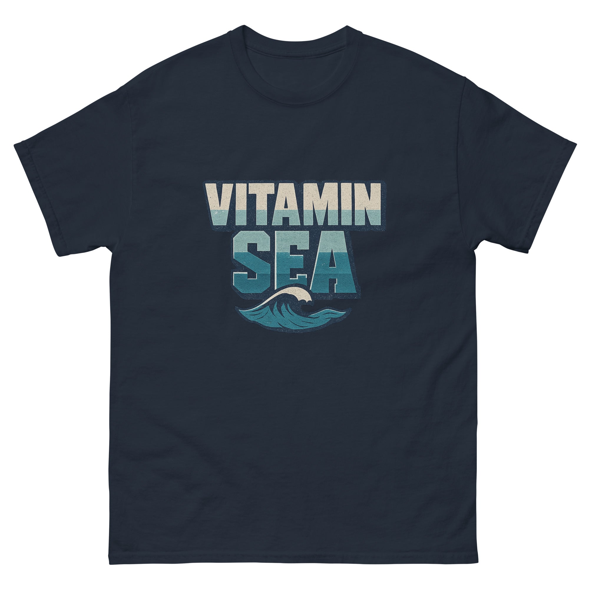 Vitamin Sea Hawaiian t-shirt design on a Navy unisex tee