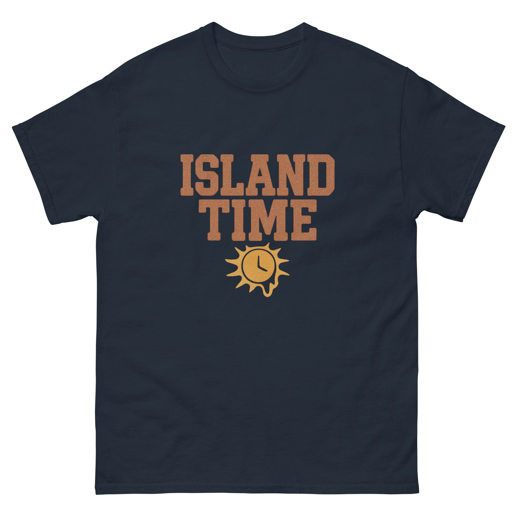 Island Time Hawaiian t-shirt design on a Navy unisex tee