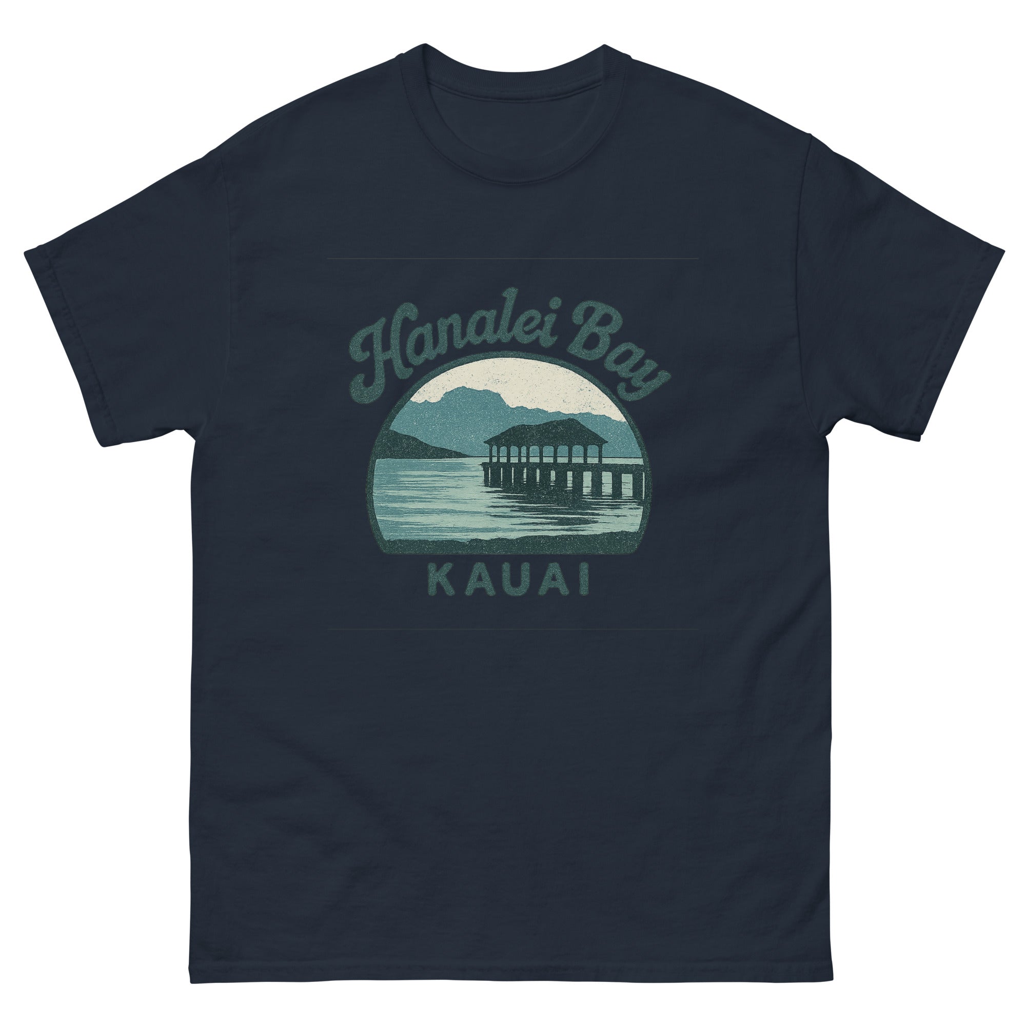 Hanalei Bay Hawaiian t-shirt design on a Navy unisex tee