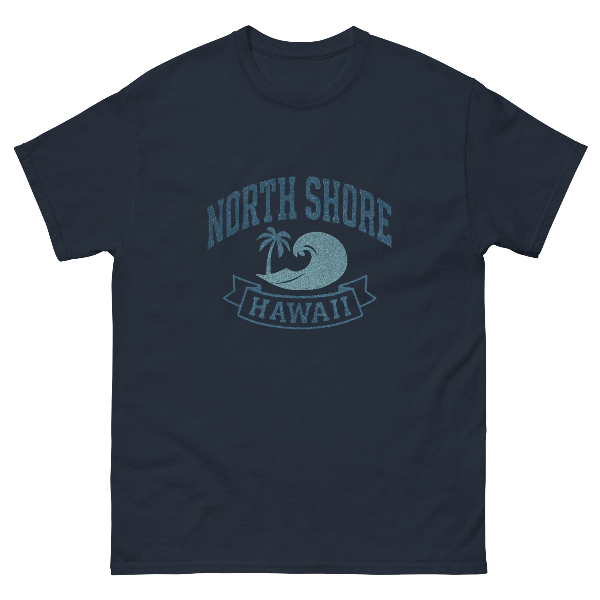 North Shore Hawaiian t-shirt design on a Navy unisex tee