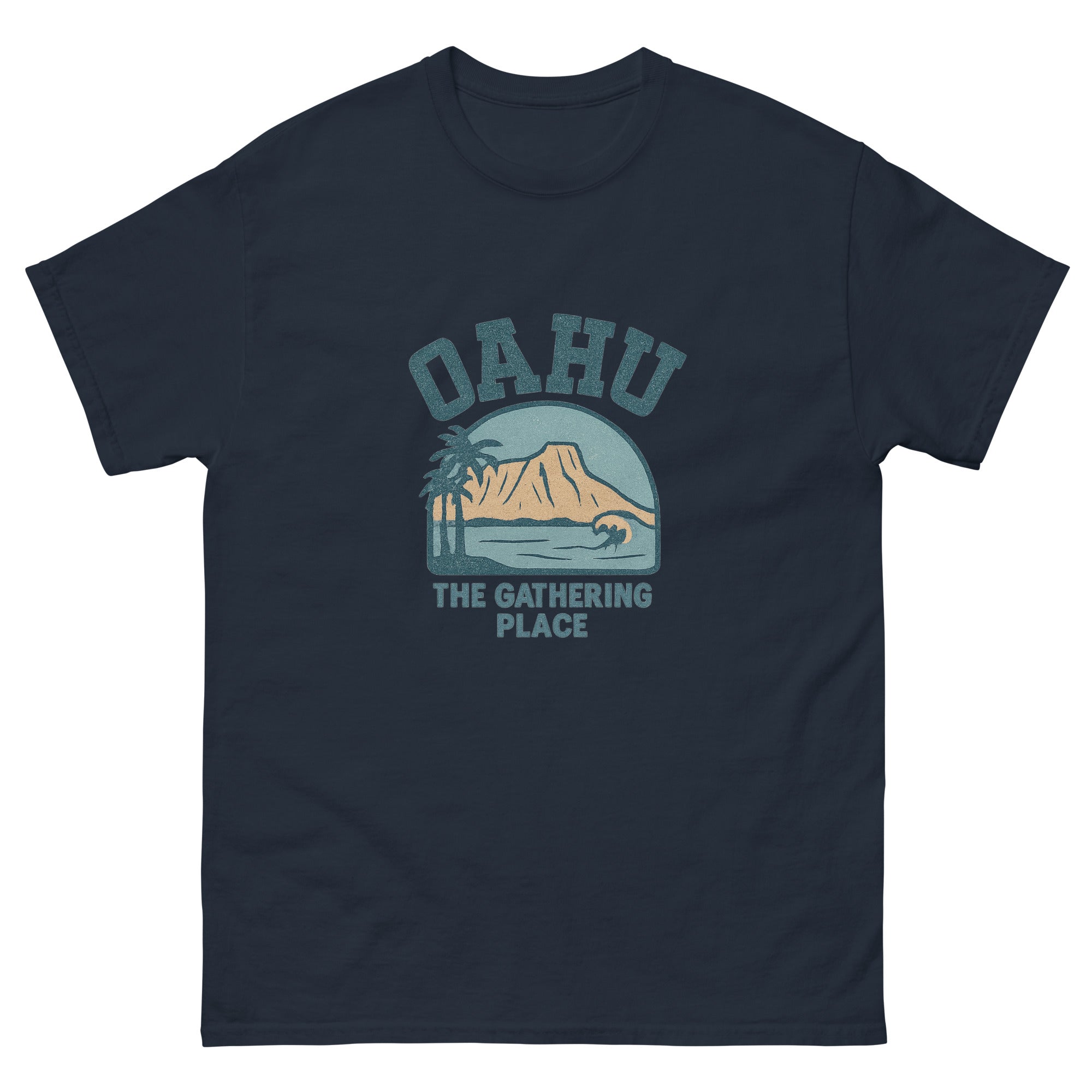 Oahu Hawaiian t-shirt design on a Navy unisex tee