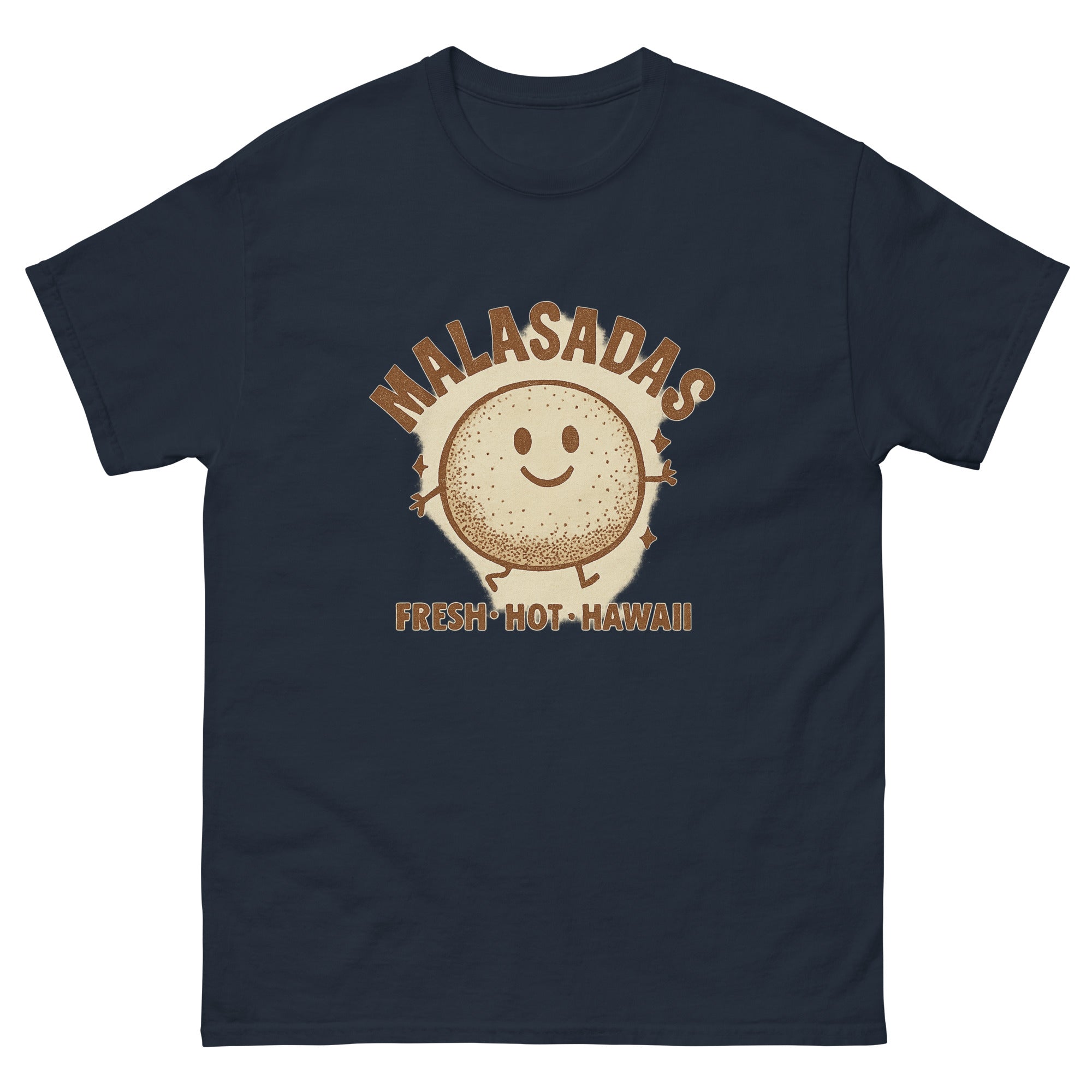 Malasada Hawaiian t-shirt design on a Navy unisex tee