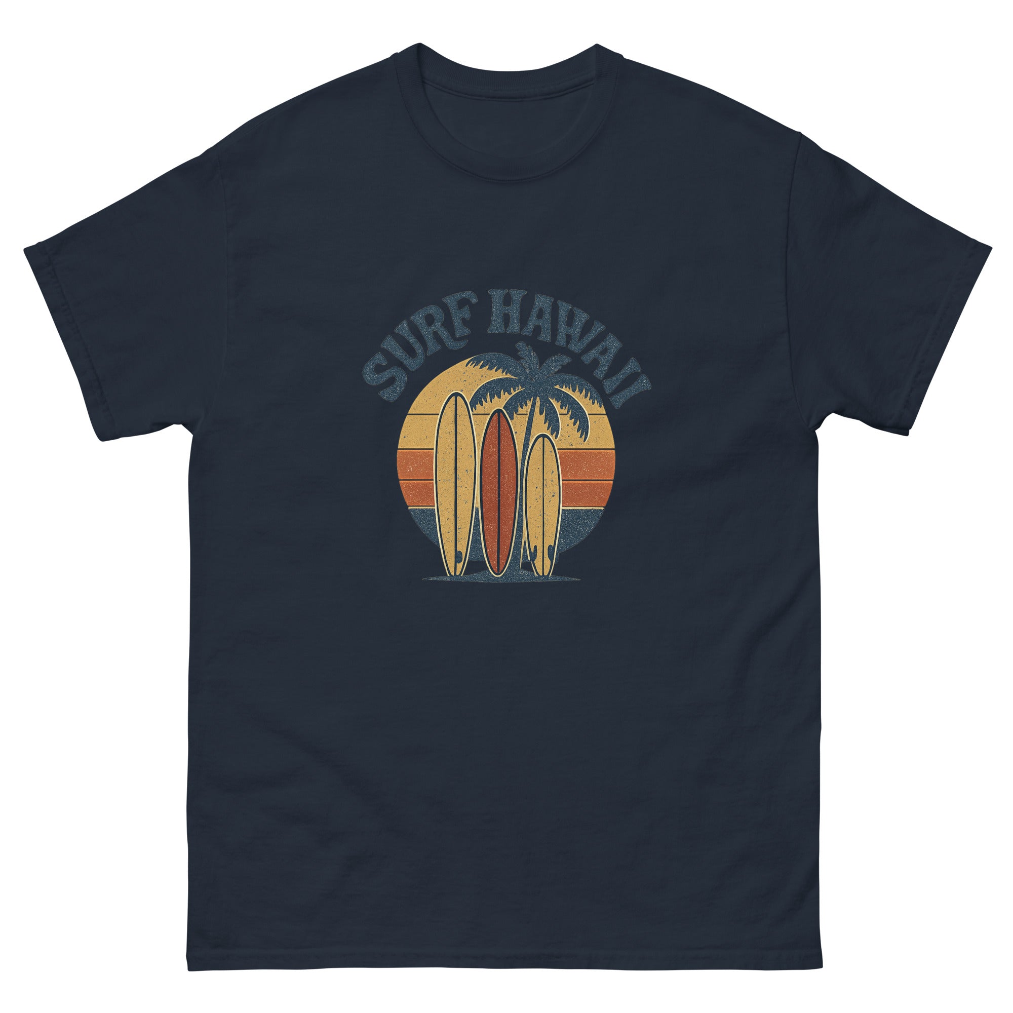 Quiver Hawaiian t-shirt design on a Navy unisex tee