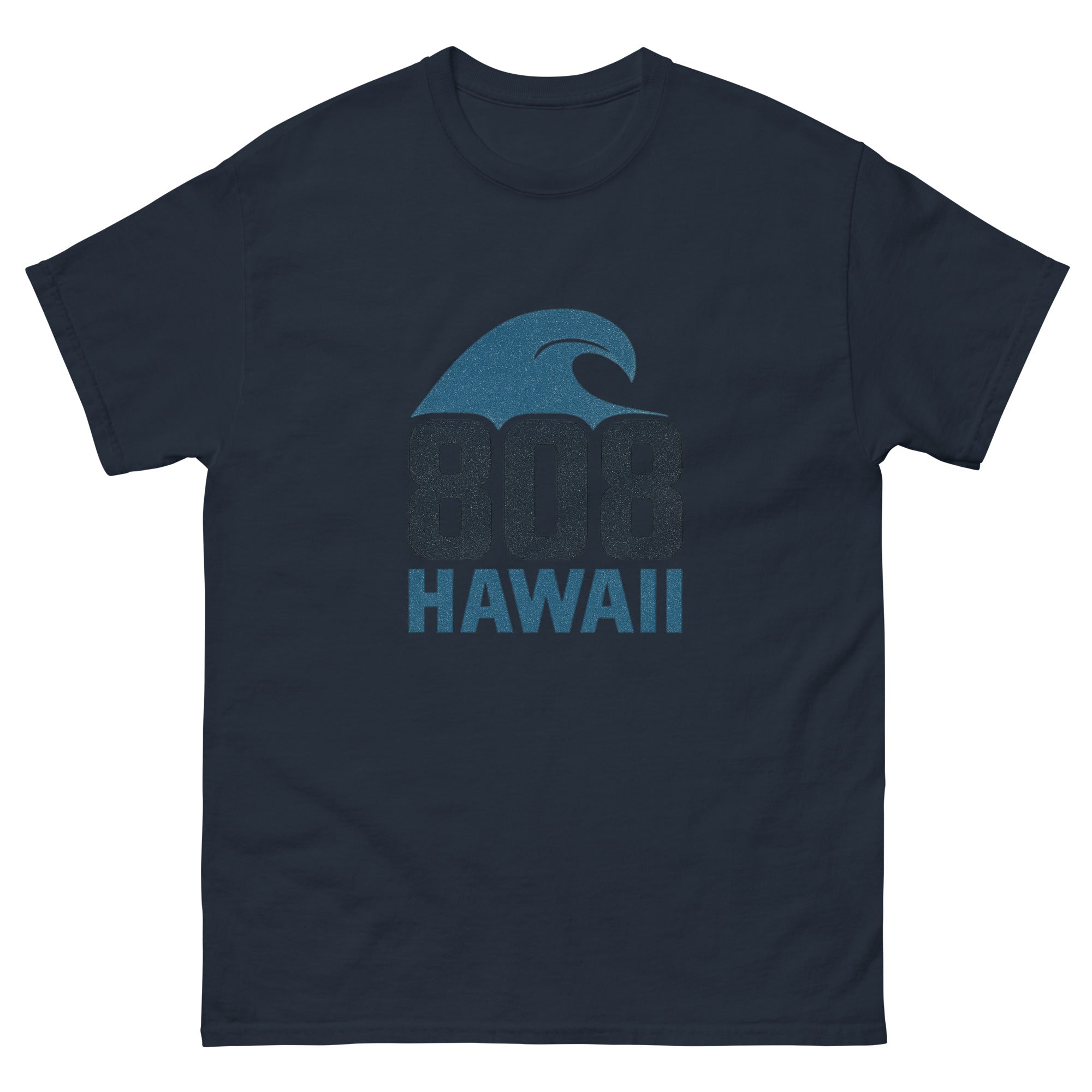 808 Wave Hawaiian t-shirt design on a Navy unisex tee