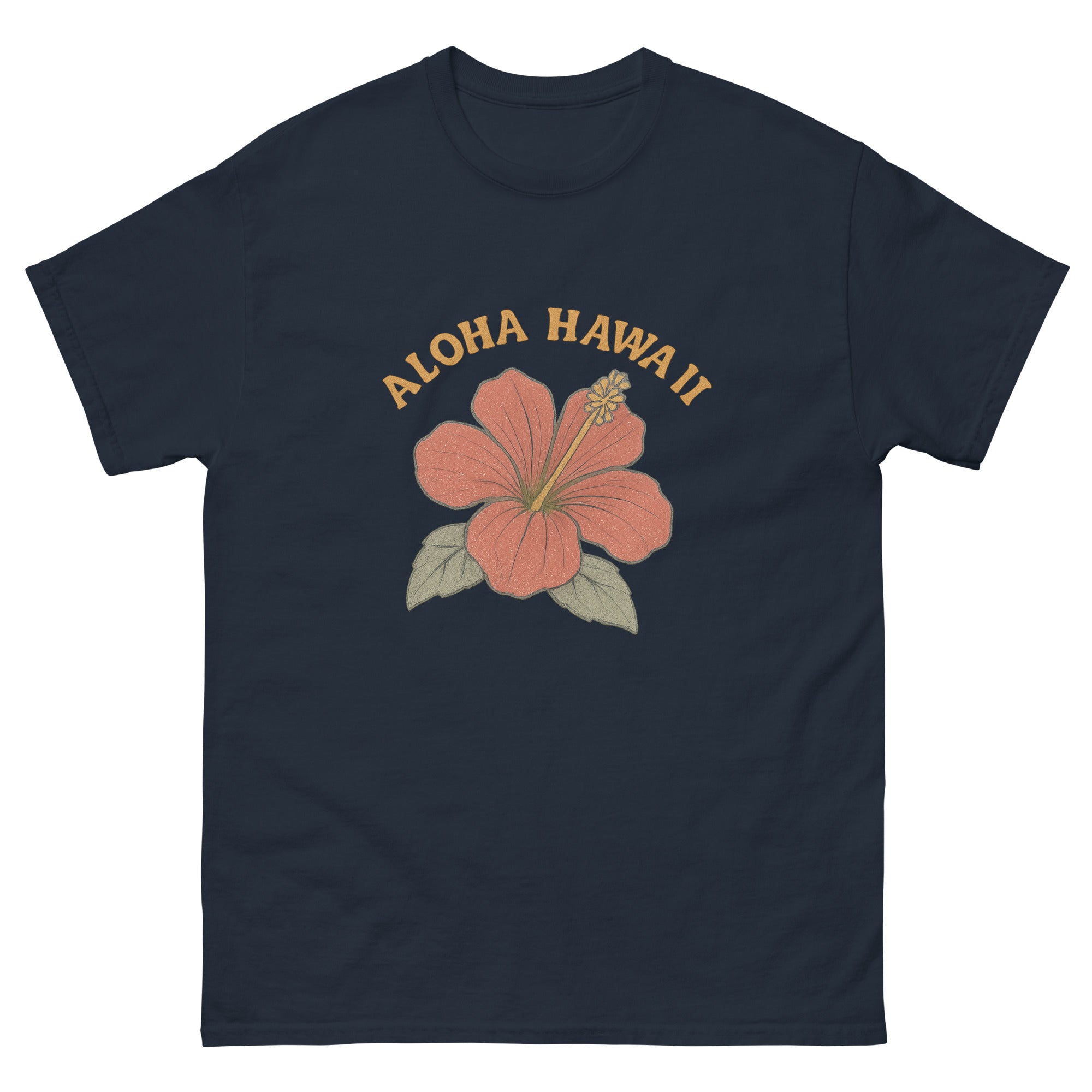 Hibiscus Hawaiian t-shirt design on a Navy unisex tee