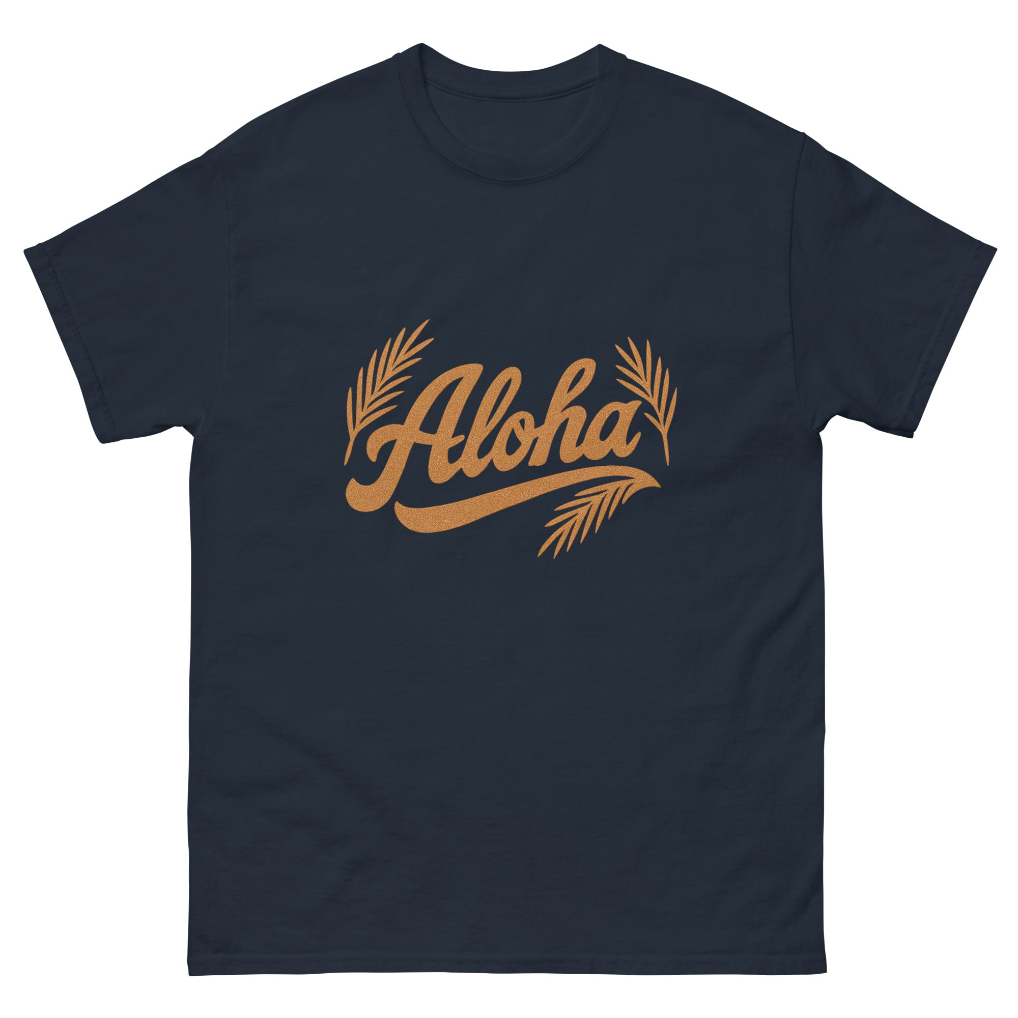 Aloha Script Hawaiian t-shirt design on a Navy unisex tee