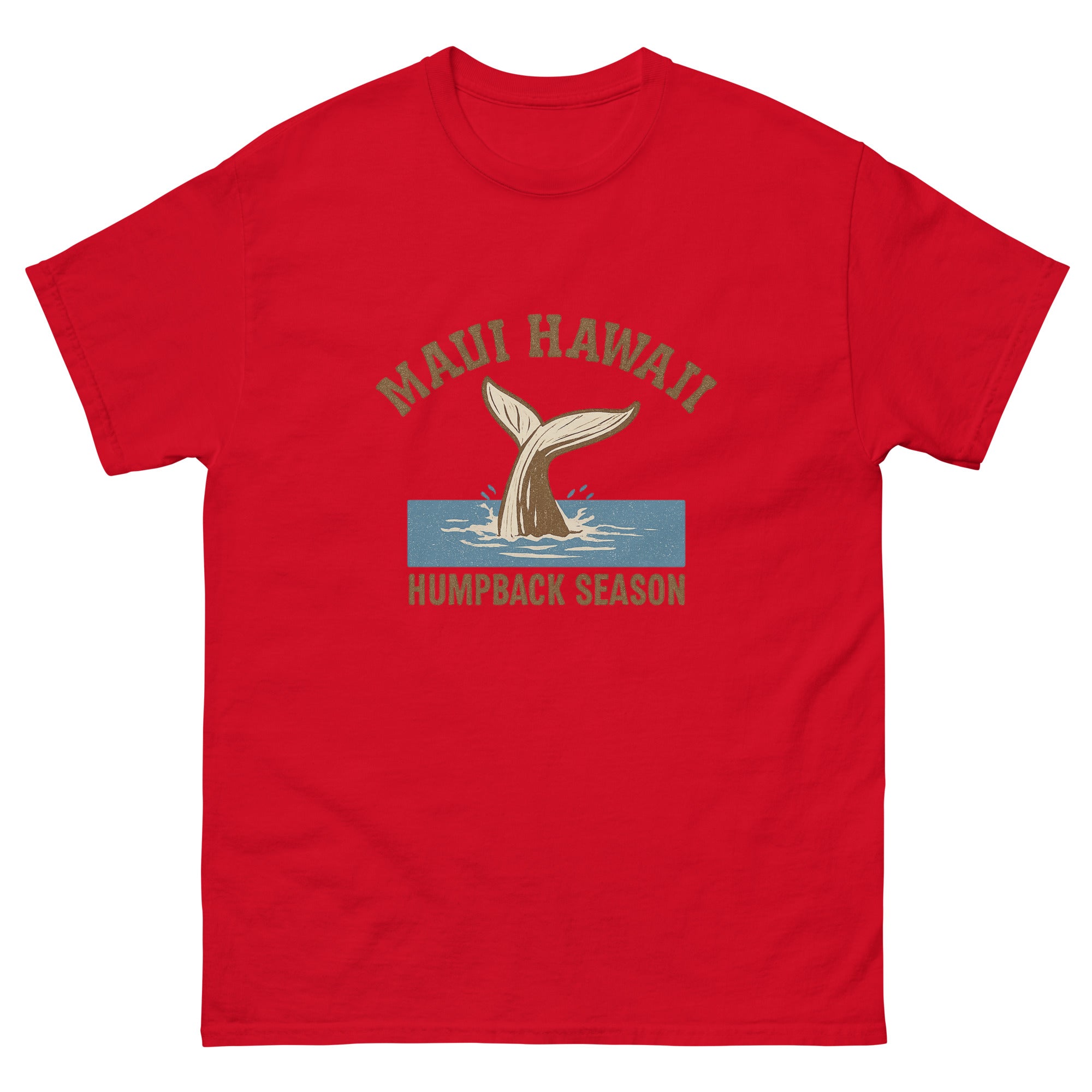 Whale Tail Hawaiian t-shirt design on a Red unisex tee