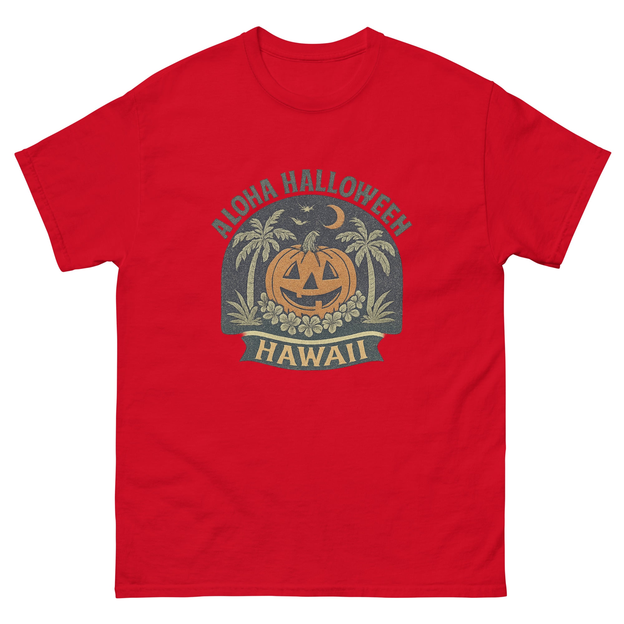 Aloha Halloween Hawaiian t-shirt design on a Red unisex tee