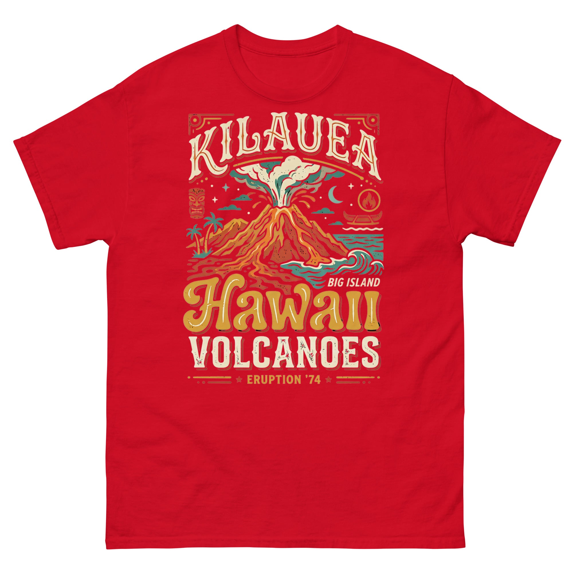 Kilauea Hawaii Volcanoes Eruption 74 Hawaiian t-shirt design on a Red unisex tee