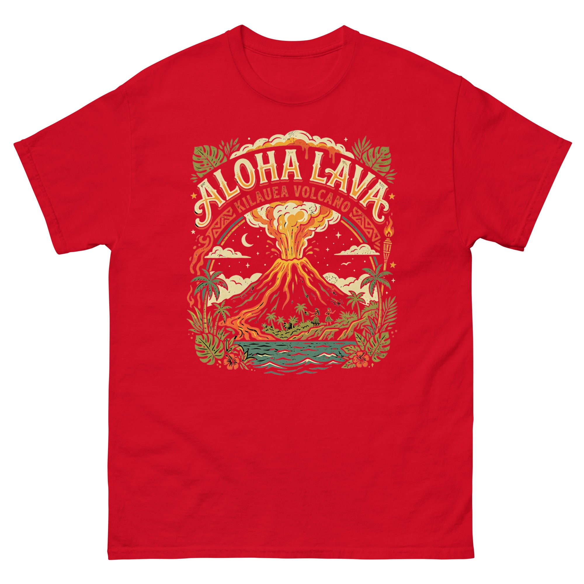 Aloha Kilauea Hawaiian t-shirt design on a Red unisex tee