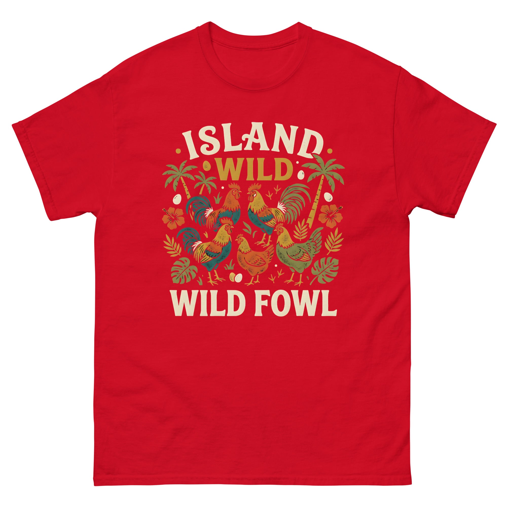 Chicken Island Aloha Kauai v4 Hawaiian t-shirt design on a Red unisex tee