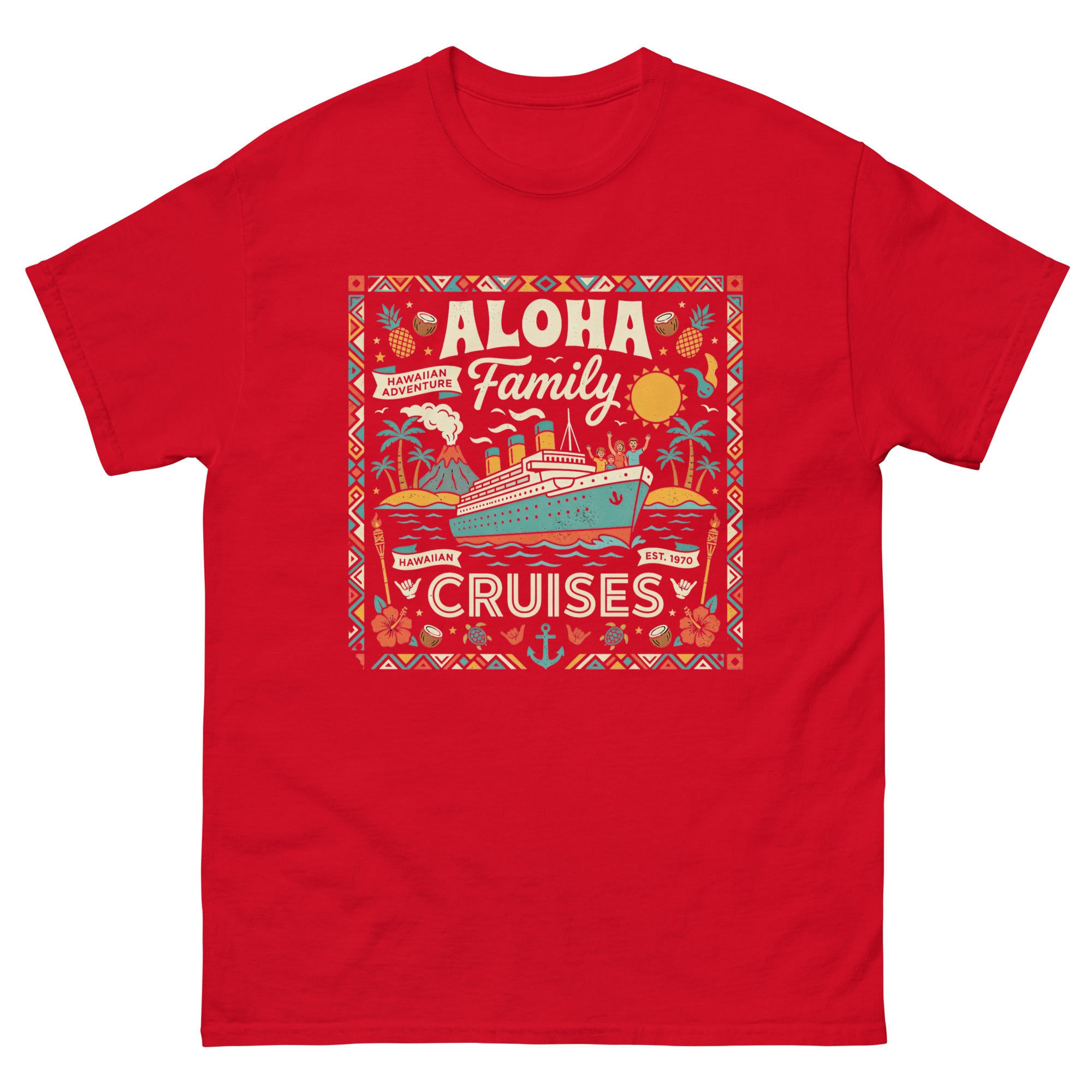 Hawaii Ohana Sea Adventure v2 Hawaiian t-shirt design on a Red unisex tee