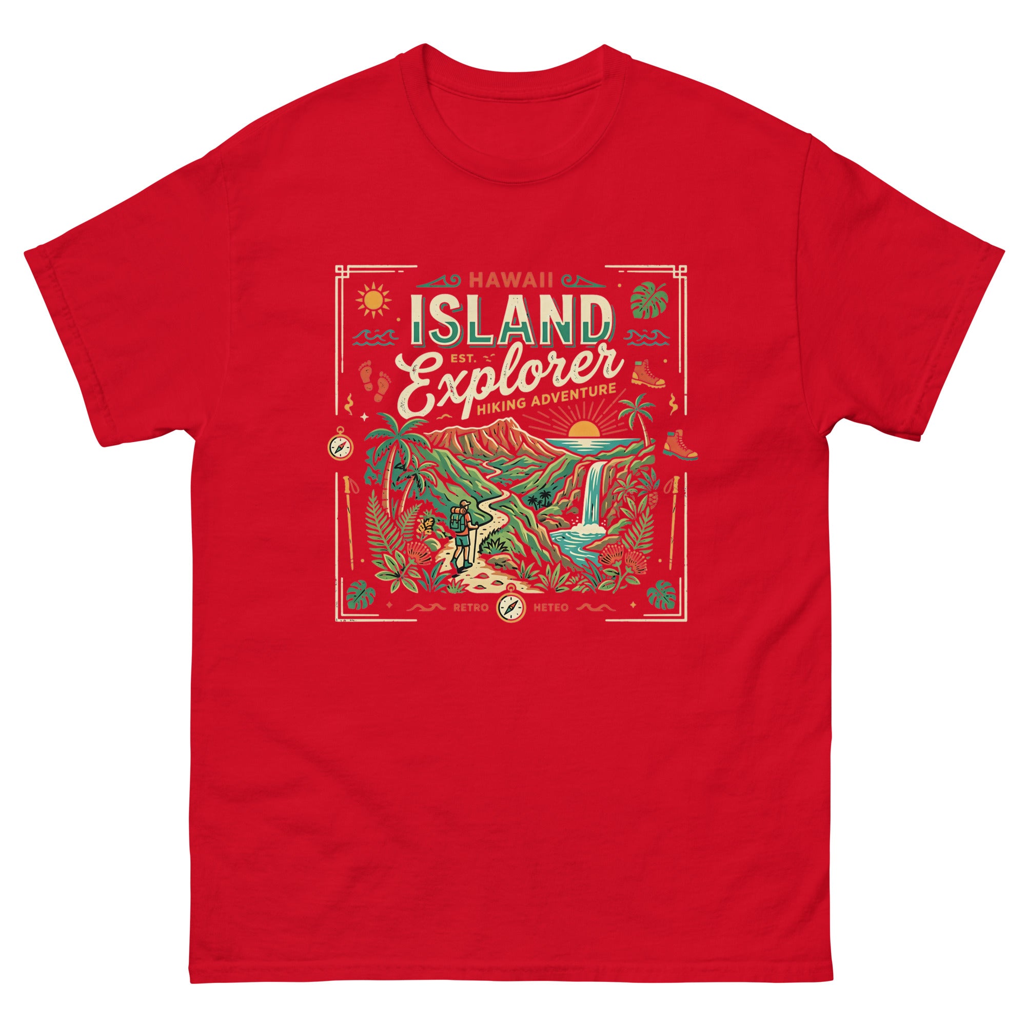 Aloha Trails v4 Hawaiian t-shirt design on a Red unisex tee