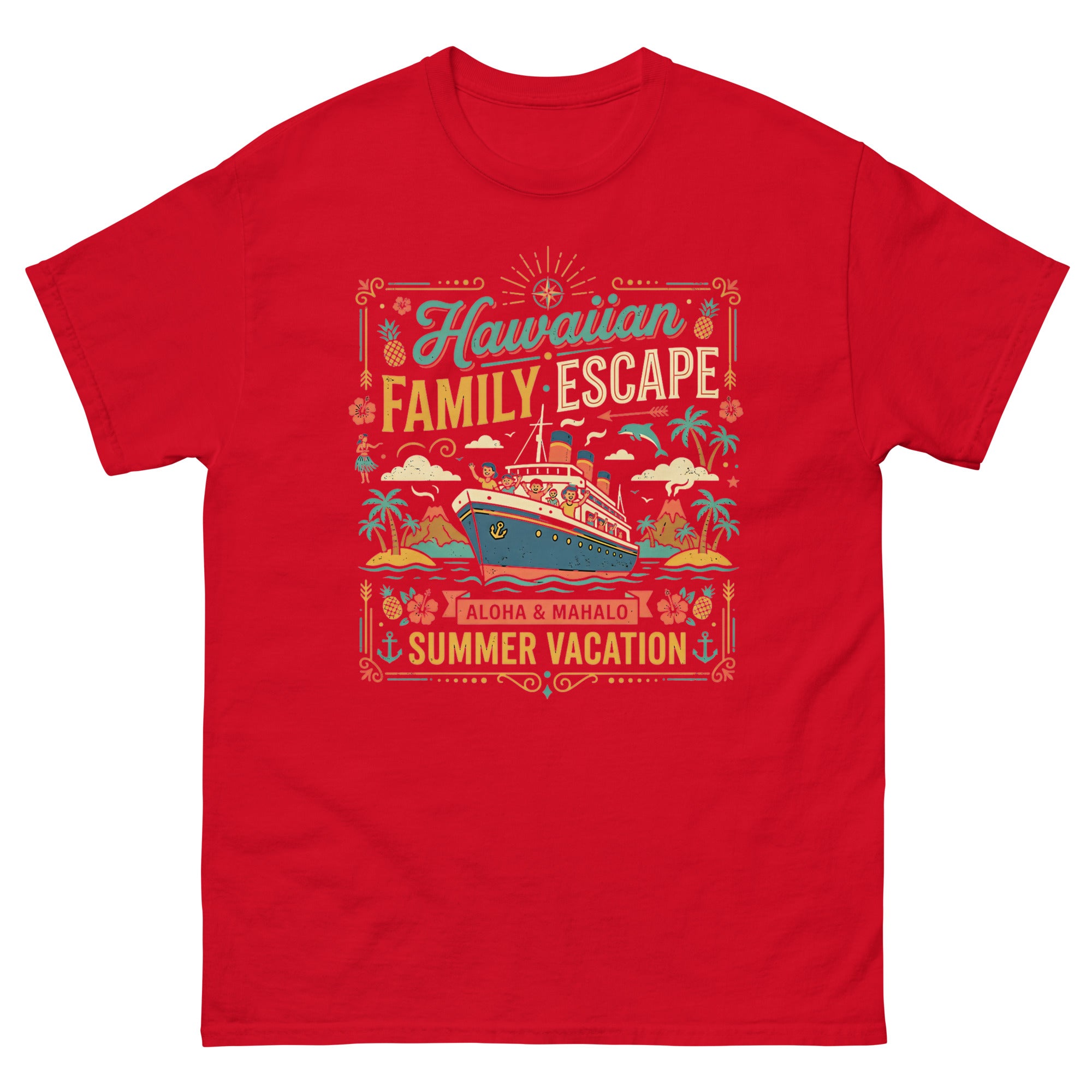Hawaii Ohana Sea Adventure v4 Hawaiian t-shirt design on a Red unisex tee