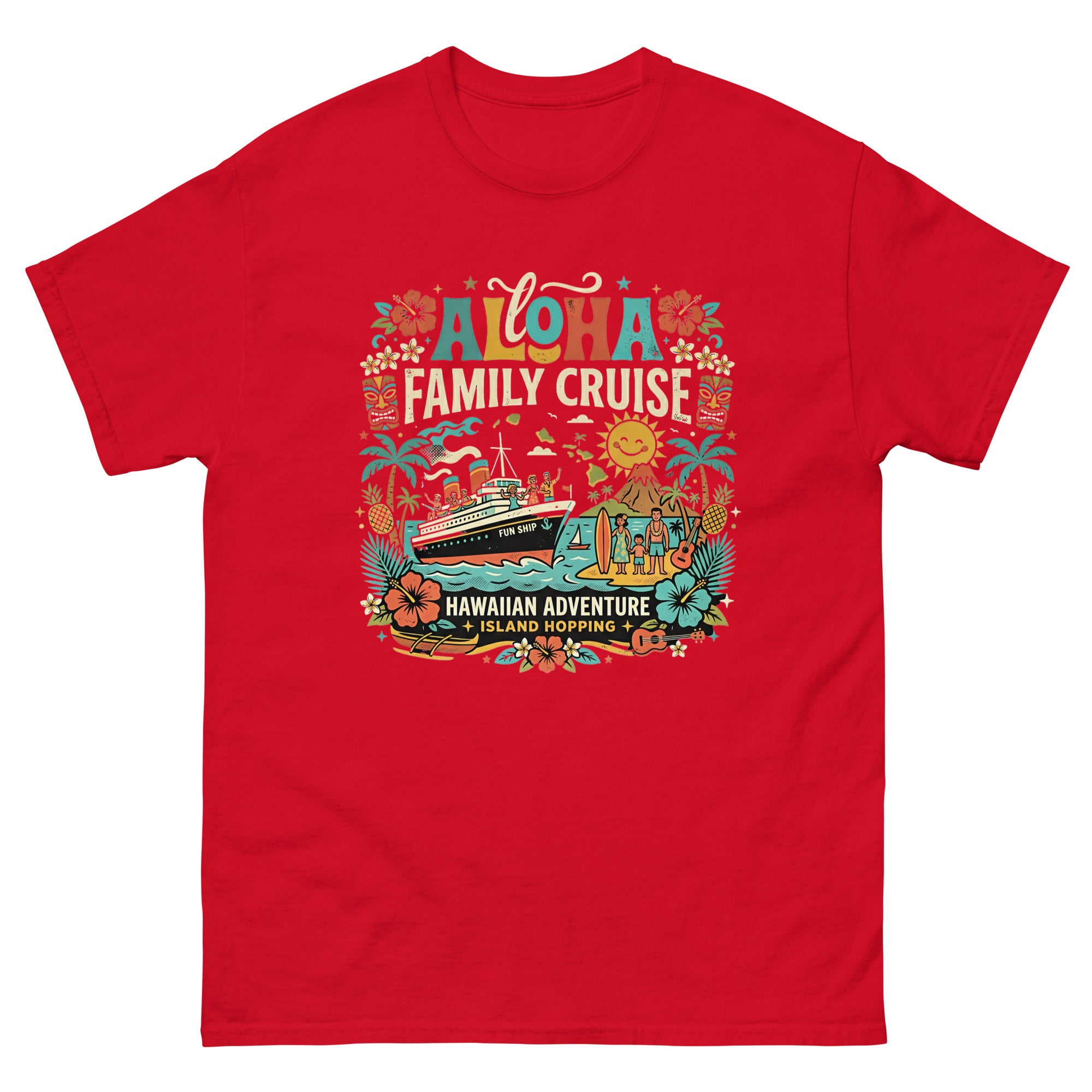 Hawaii Ohana Sea Adventure v3 Hawaiian t-shirt design on a Red unisex tee