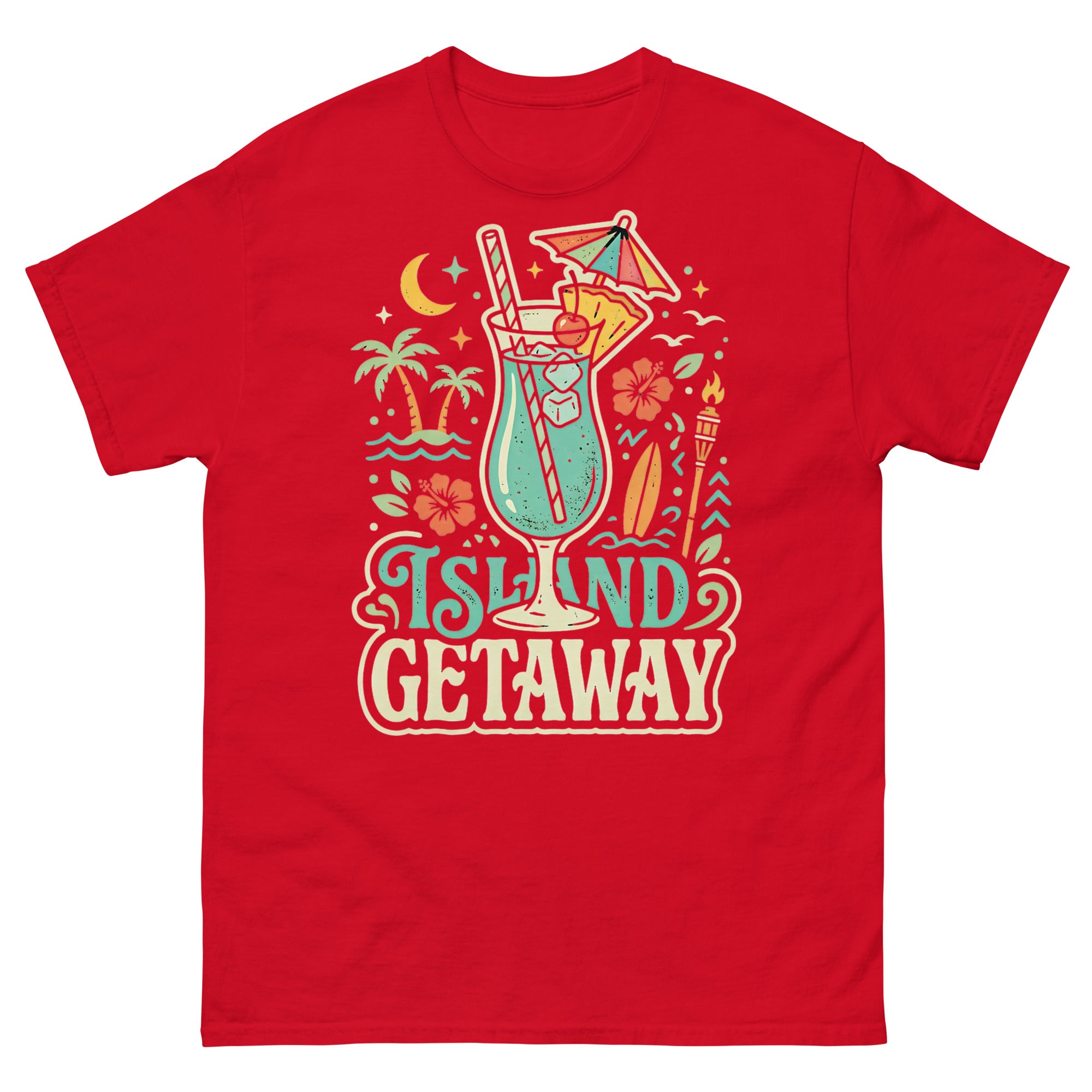 Blue Hawaii Island Paradise v2 Hawaiian t-shirt design on a Red unisex tee