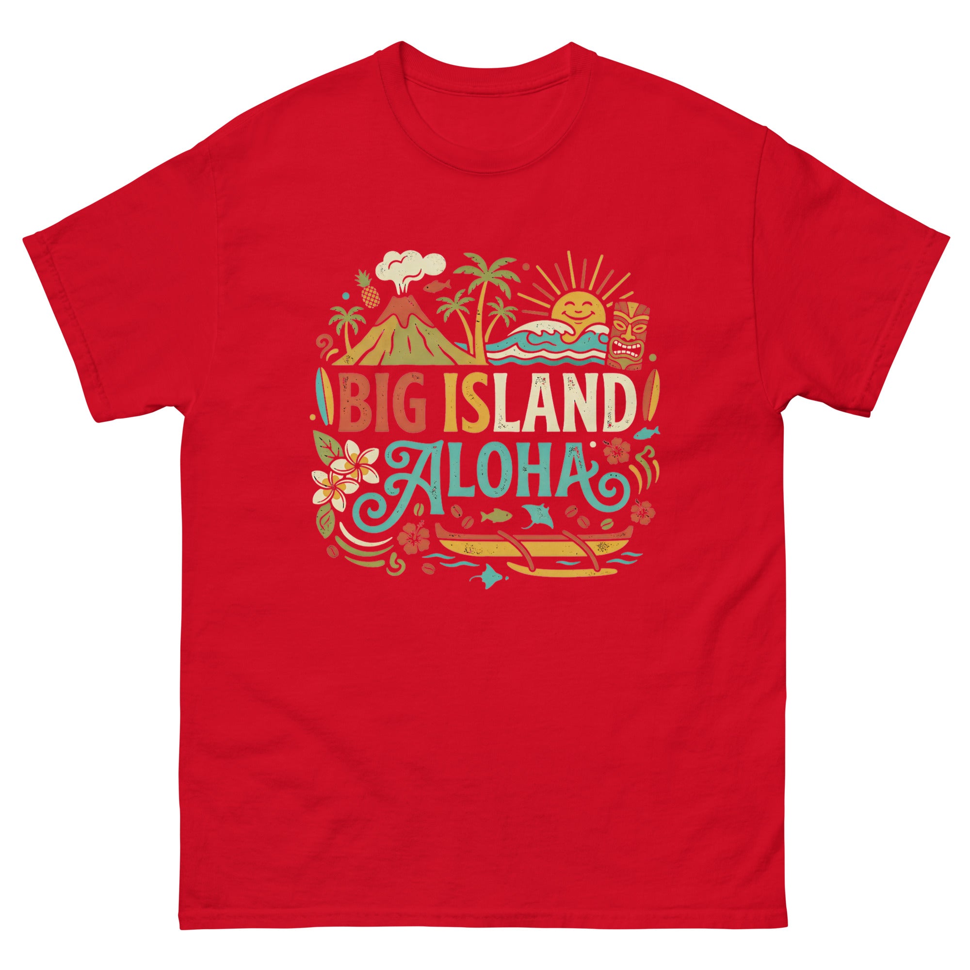 Big Island Aloha Hawaiian t-shirt design on a Red unisex tee
