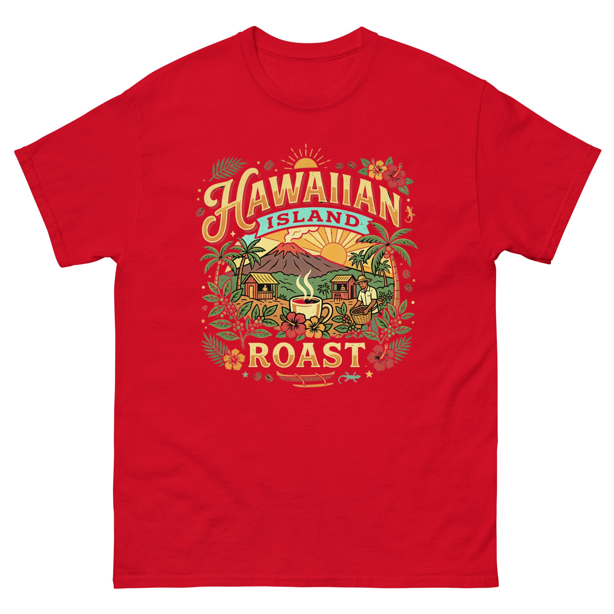 Hawaiian Island Roast Hawaiian t-shirt design on a Red unisex tee