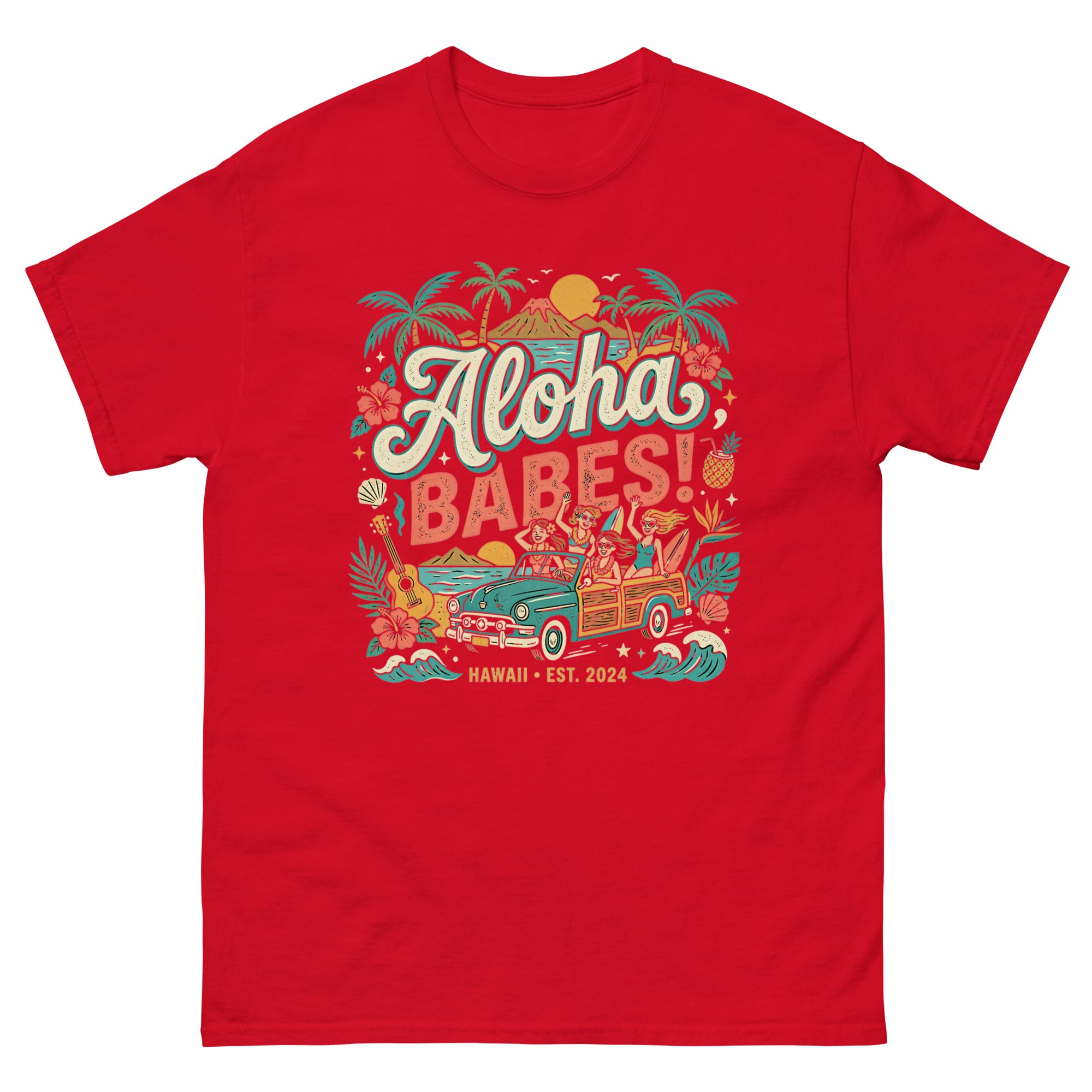 Aloha Sisters v4 Hawaiian t-shirt design on a Red unisex tee