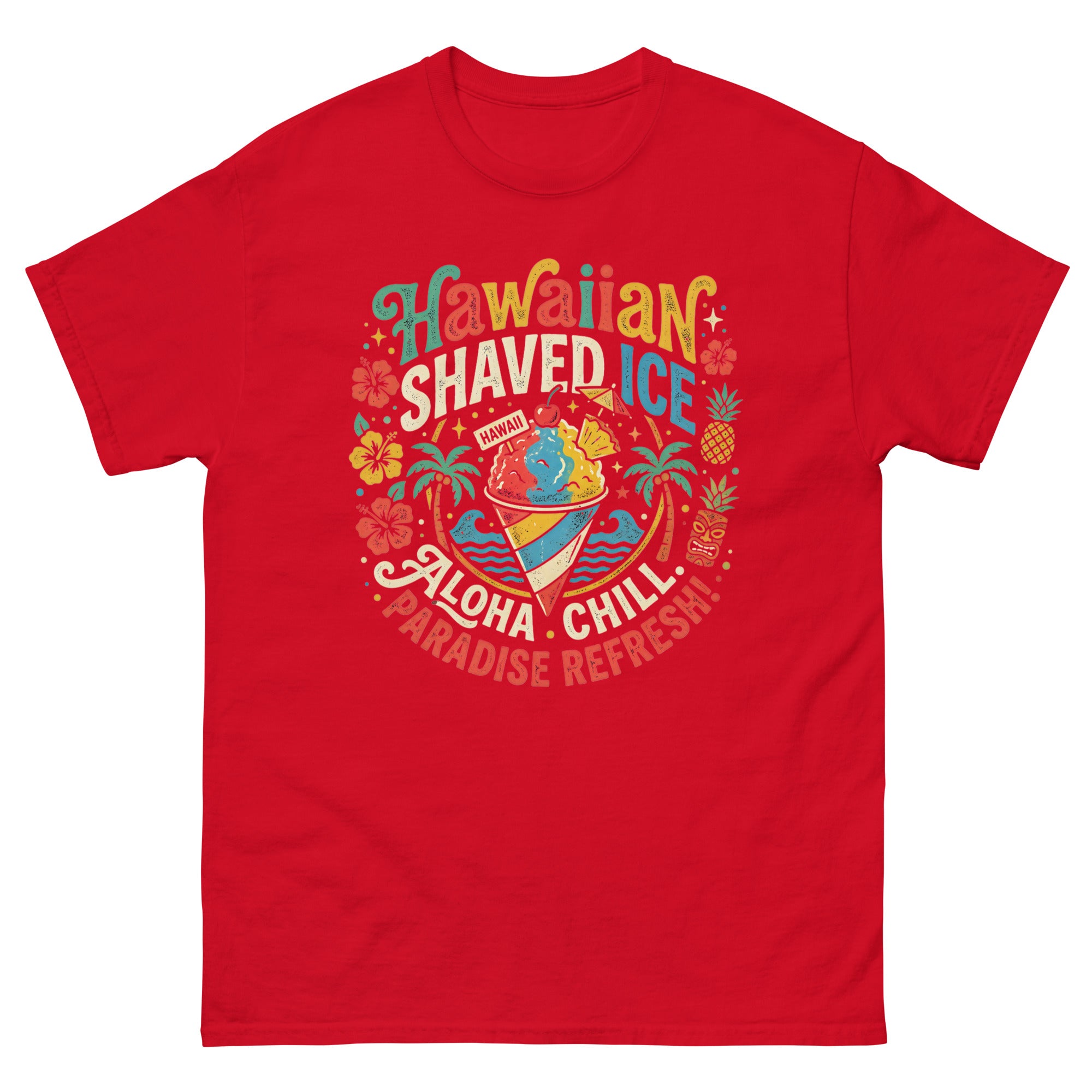 Hawaiian Shaved Ice Hawaiian t-shirt design on a Red unisex tee