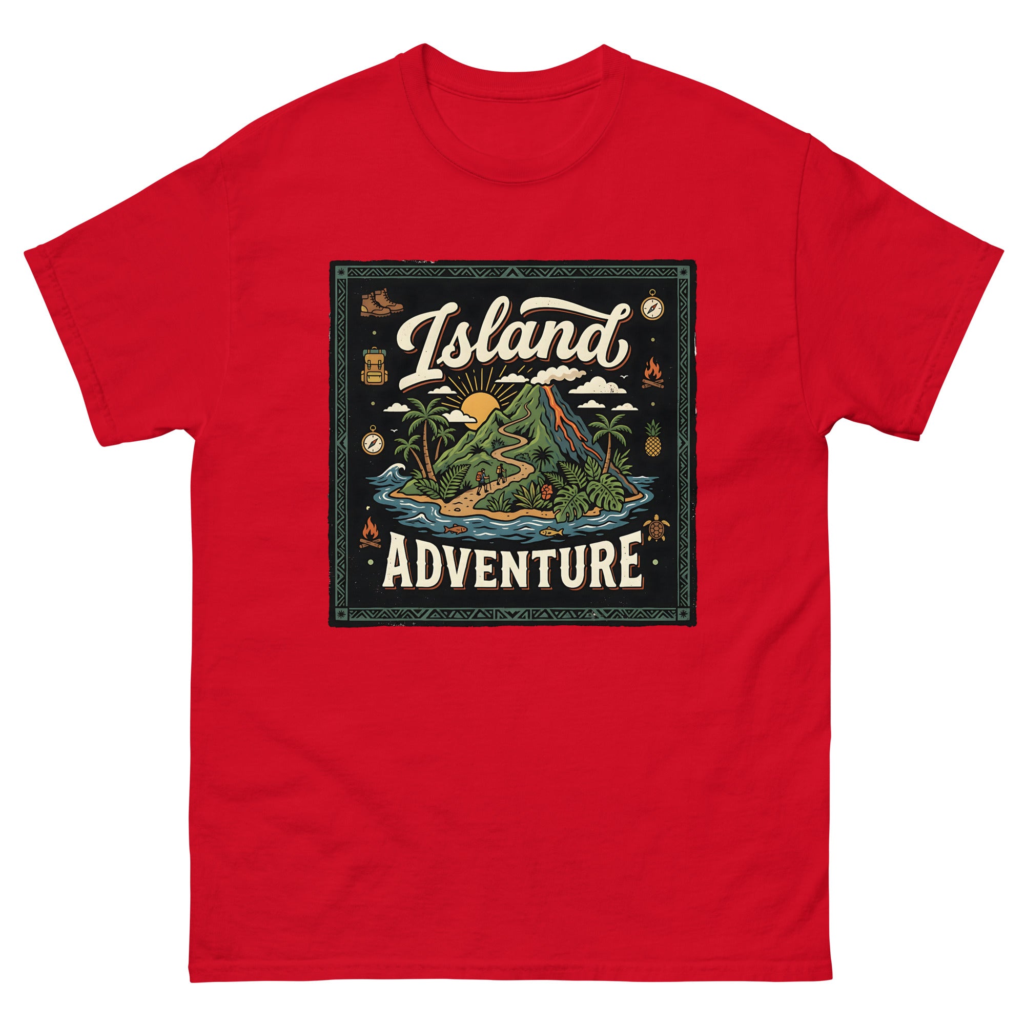 Aloha Trails Hawaiian t-shirt design on a Red unisex tee