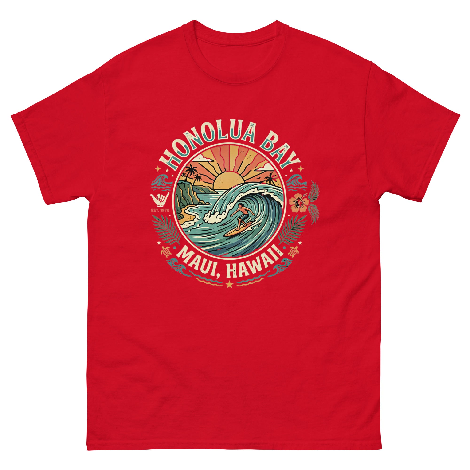 Honolua Bay Maui Hawaii Hawaiian t-shirt design on a Red unisex tee
