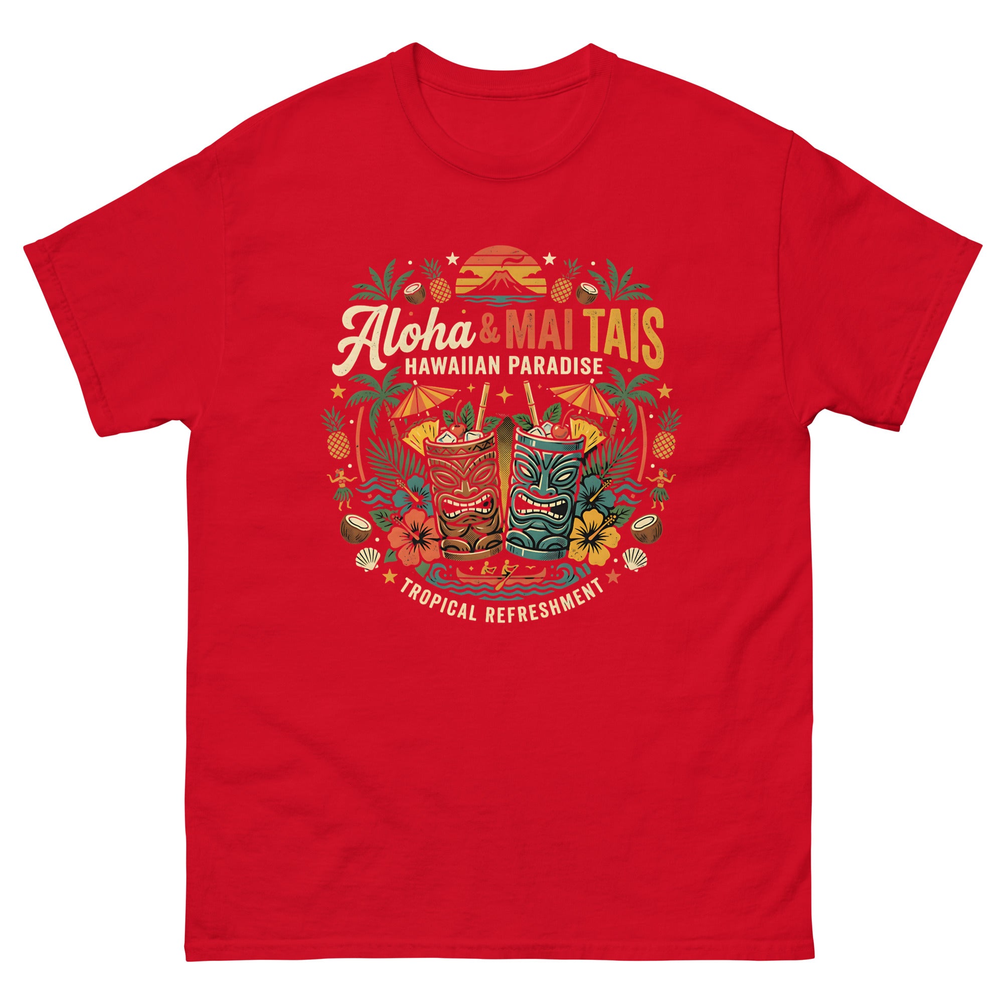 Island Mai Tai Time Hawaii v2 Hawaiian t-shirt design on a Red unisex tee