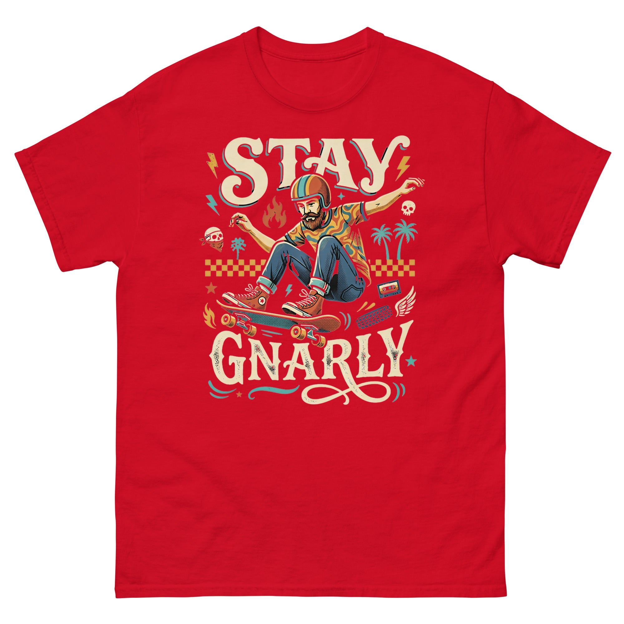 Skate for Life v2 Hawaiian t-shirt design on a Red unisex tee