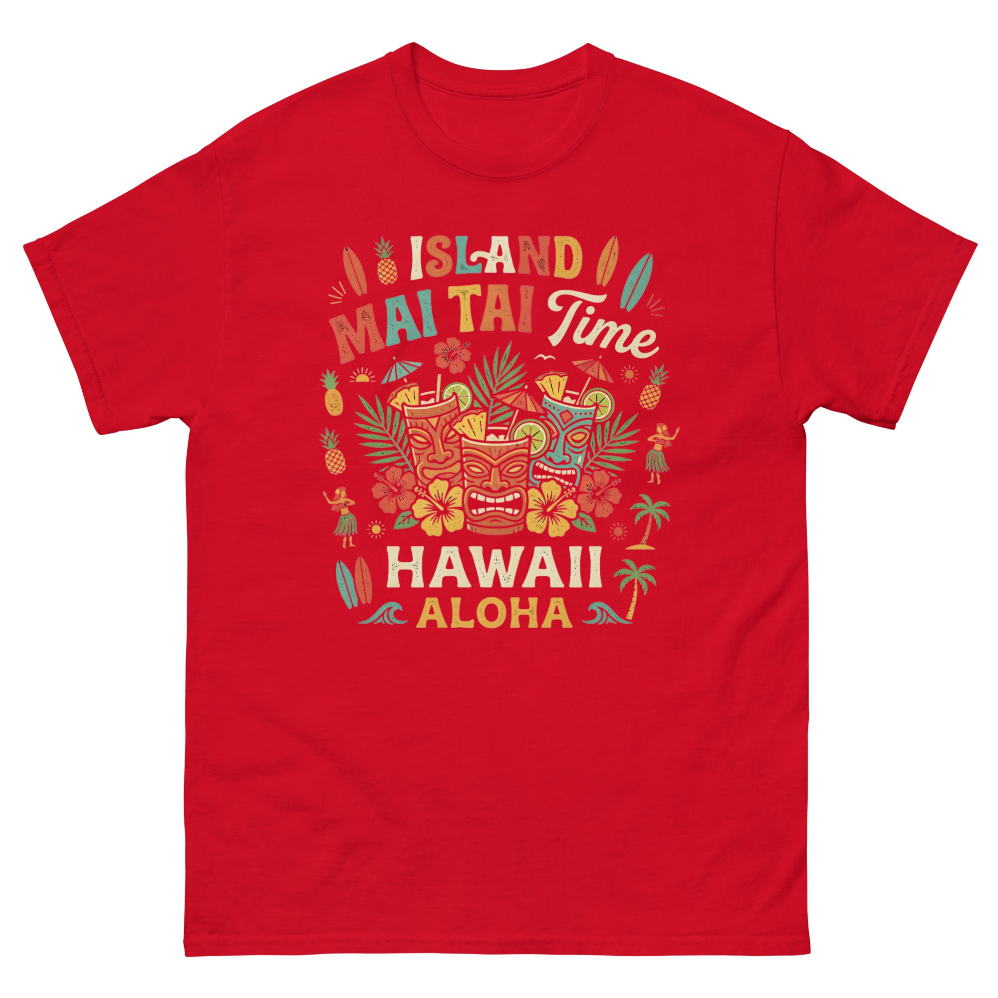 Island Mai Tai Time Hawaii v1 Hawaiian t-shirt design on a Red unisex tee