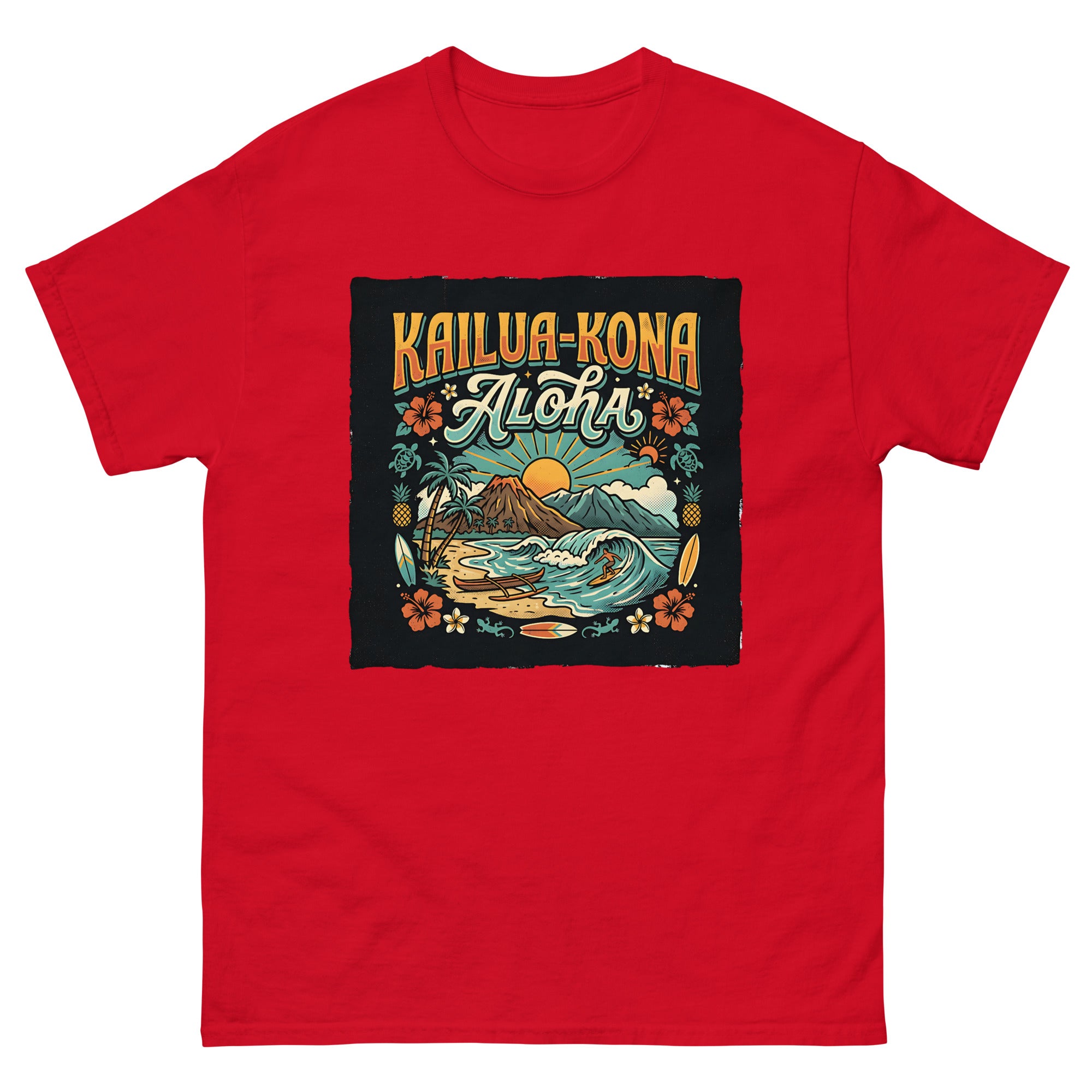 Kailua Kona Aloha Hawaiian t-shirt design on a Red unisex tee