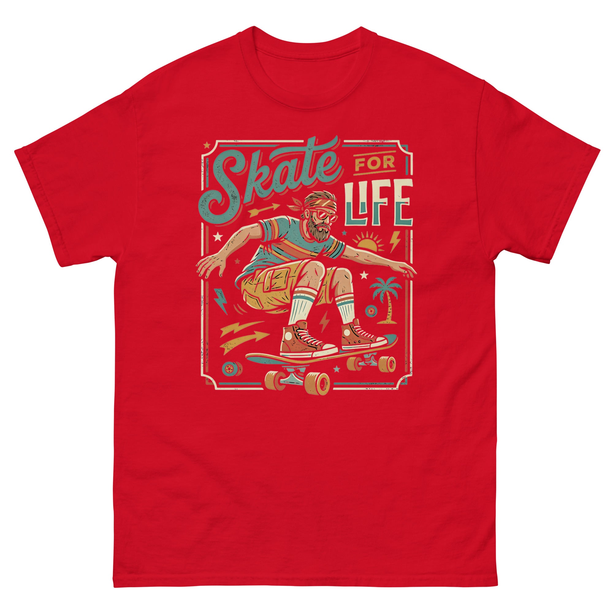 Skate for Life Hawaiian t-shirt design on a Red unisex tee