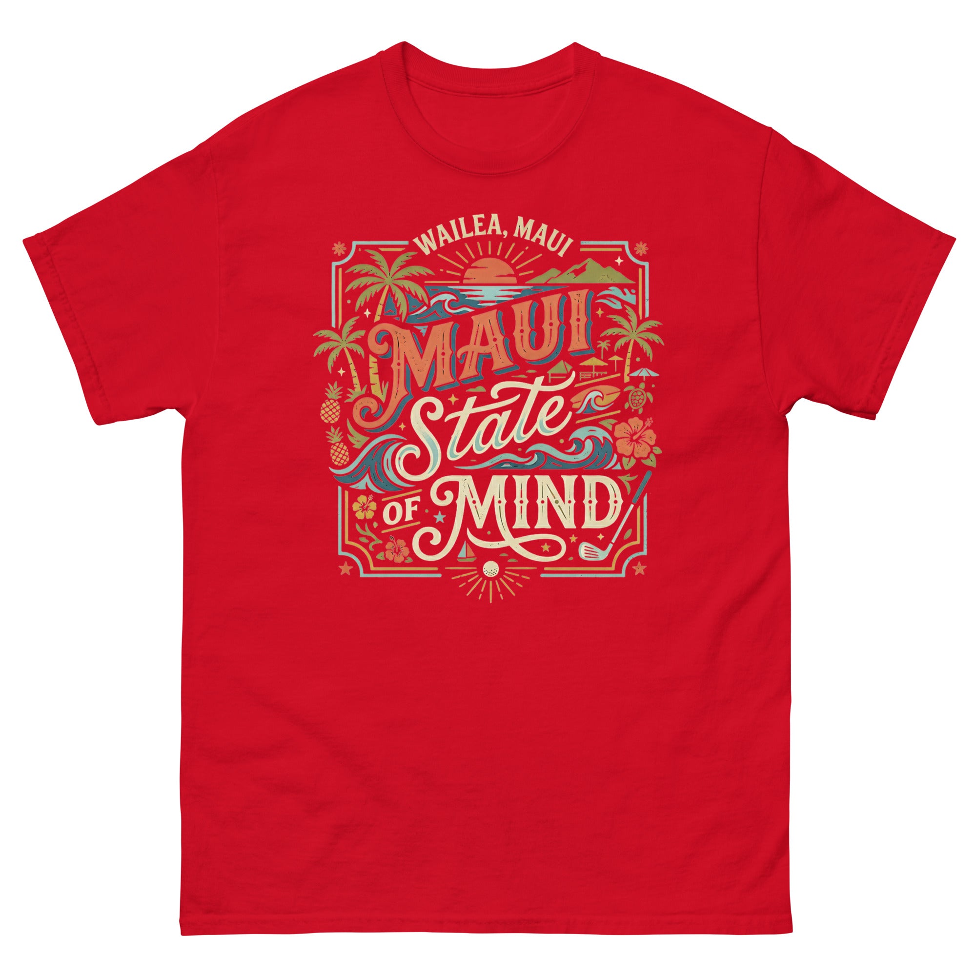 Wailea Maui State of Mind Hawaiian t-shirt design on a Red unisex tee