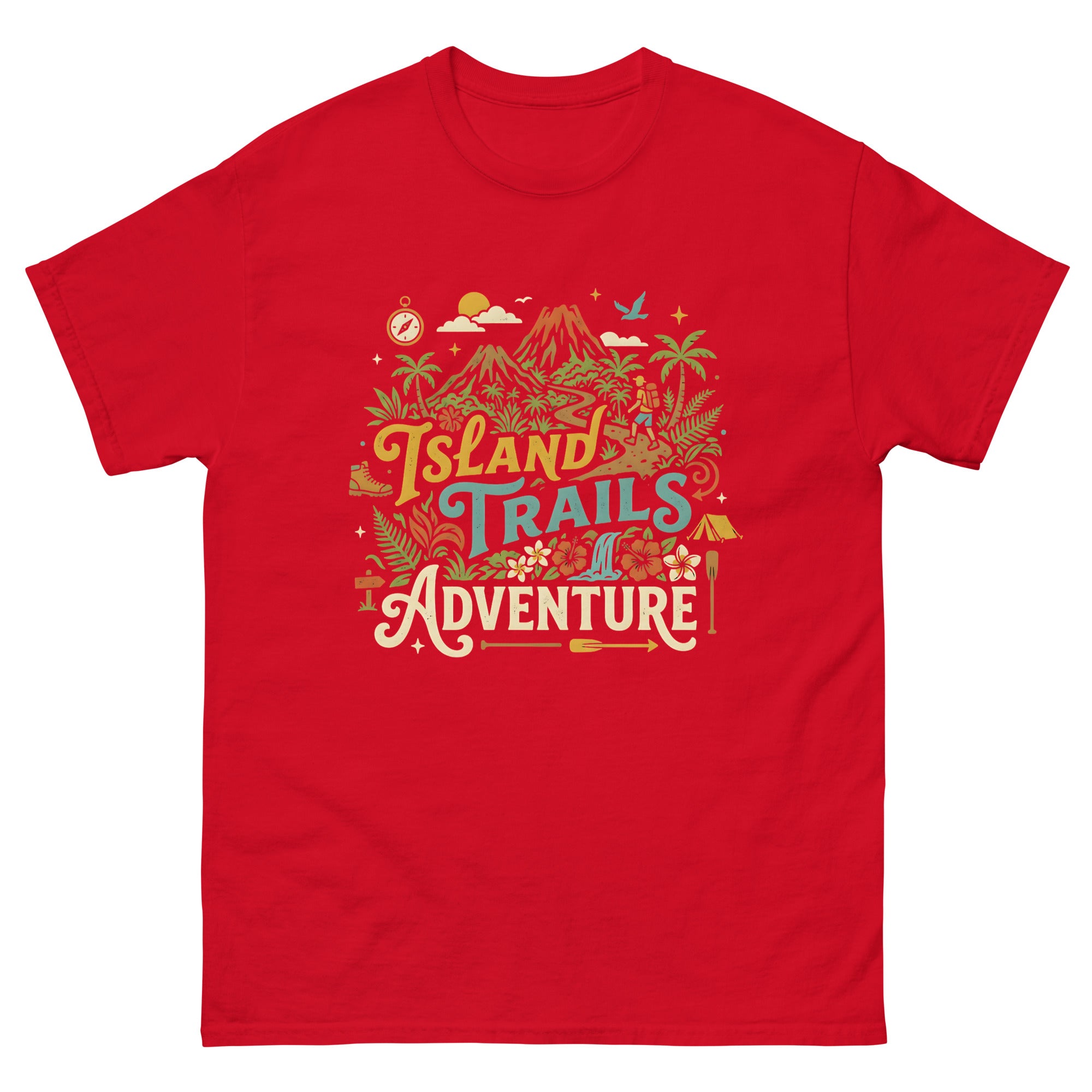 Aloha Trails Hawaiian t-shirt design on a Red unisex tee