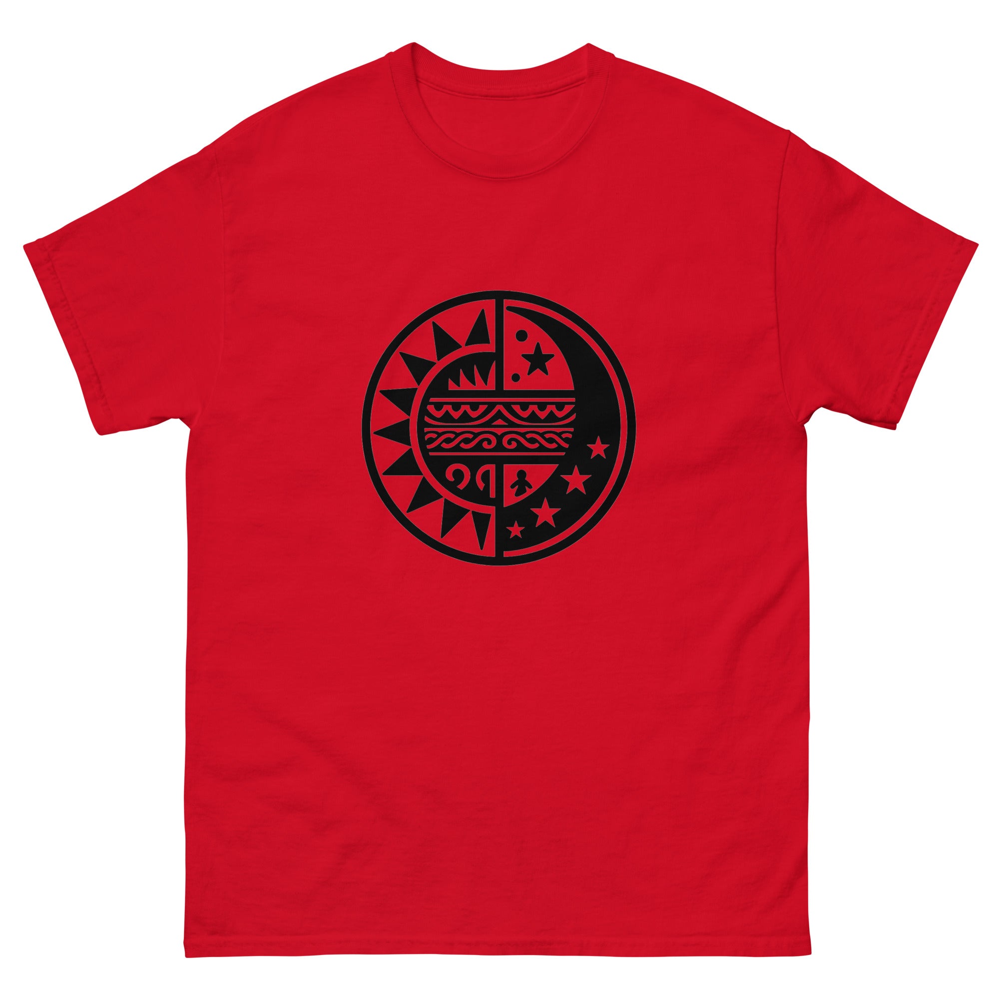 La Mahina Hawaiian Sun Moon T-Shirt Hawaiian t-shirt design on a Red unisex tee
