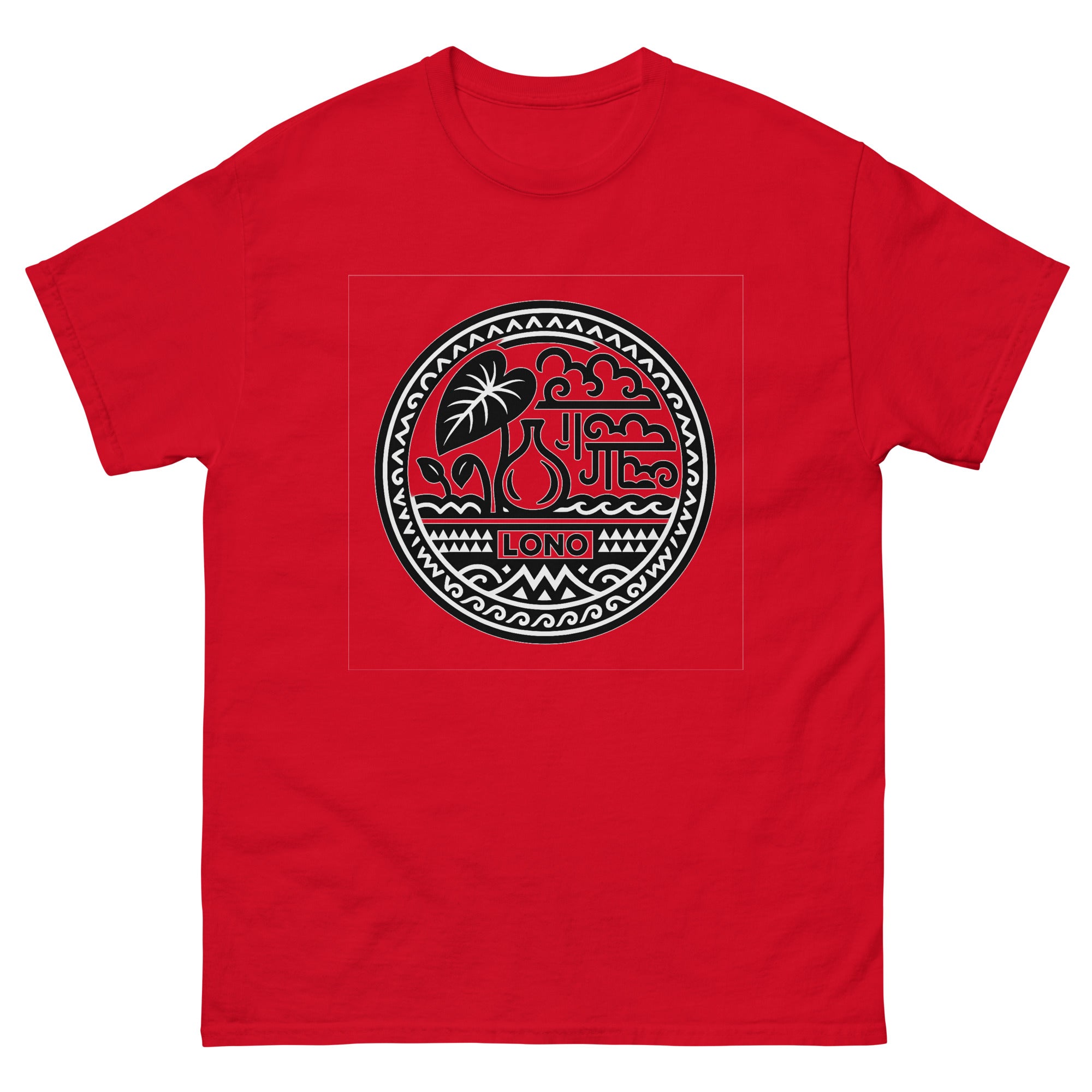 Lono Hawaiian God T-Shirt | Native Hawaiian Culture Tee Hawaiian t-shirt design on a Red unisex tee