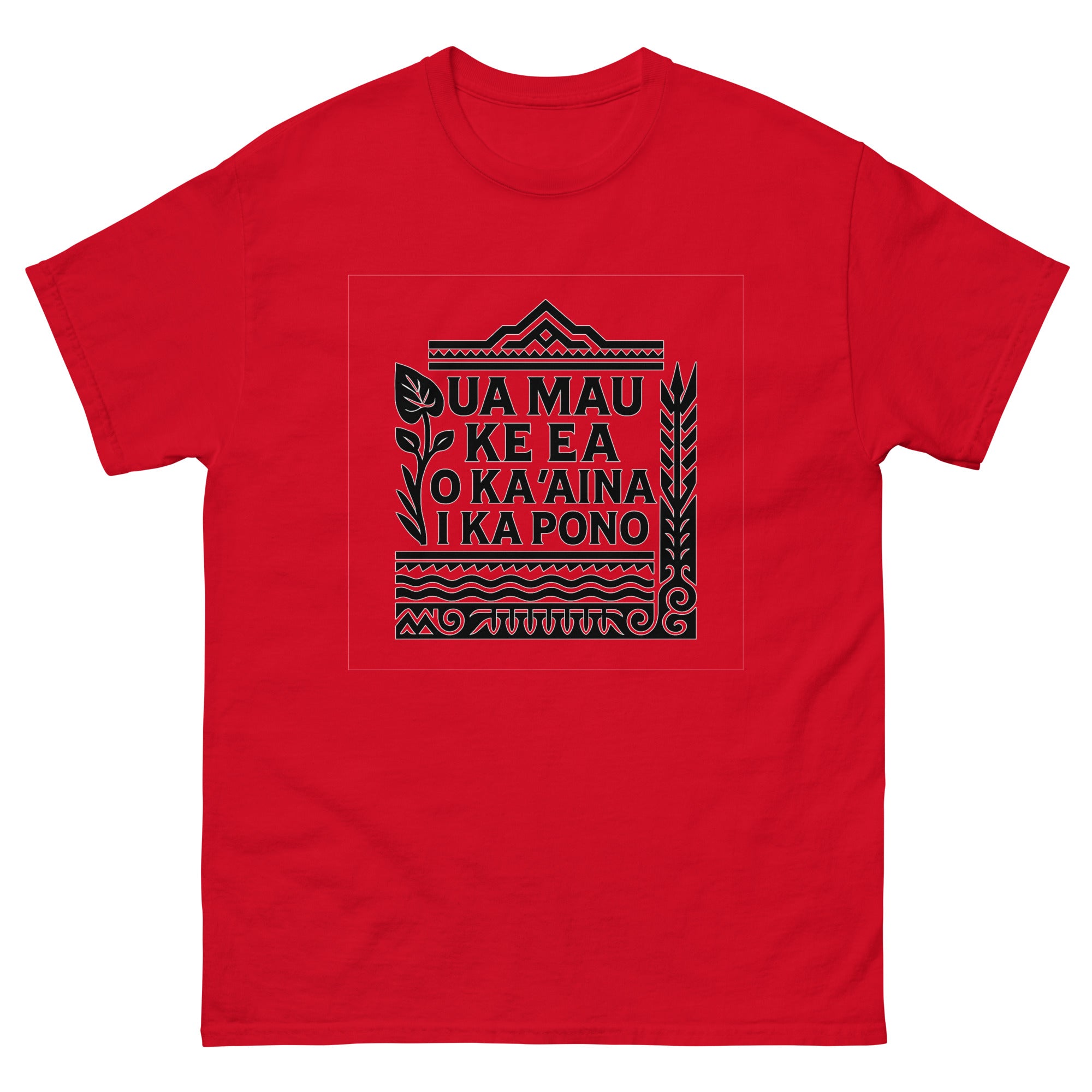 Ua Mau Ke Ea Hawaiian t-shirt design on a Red unisex tee