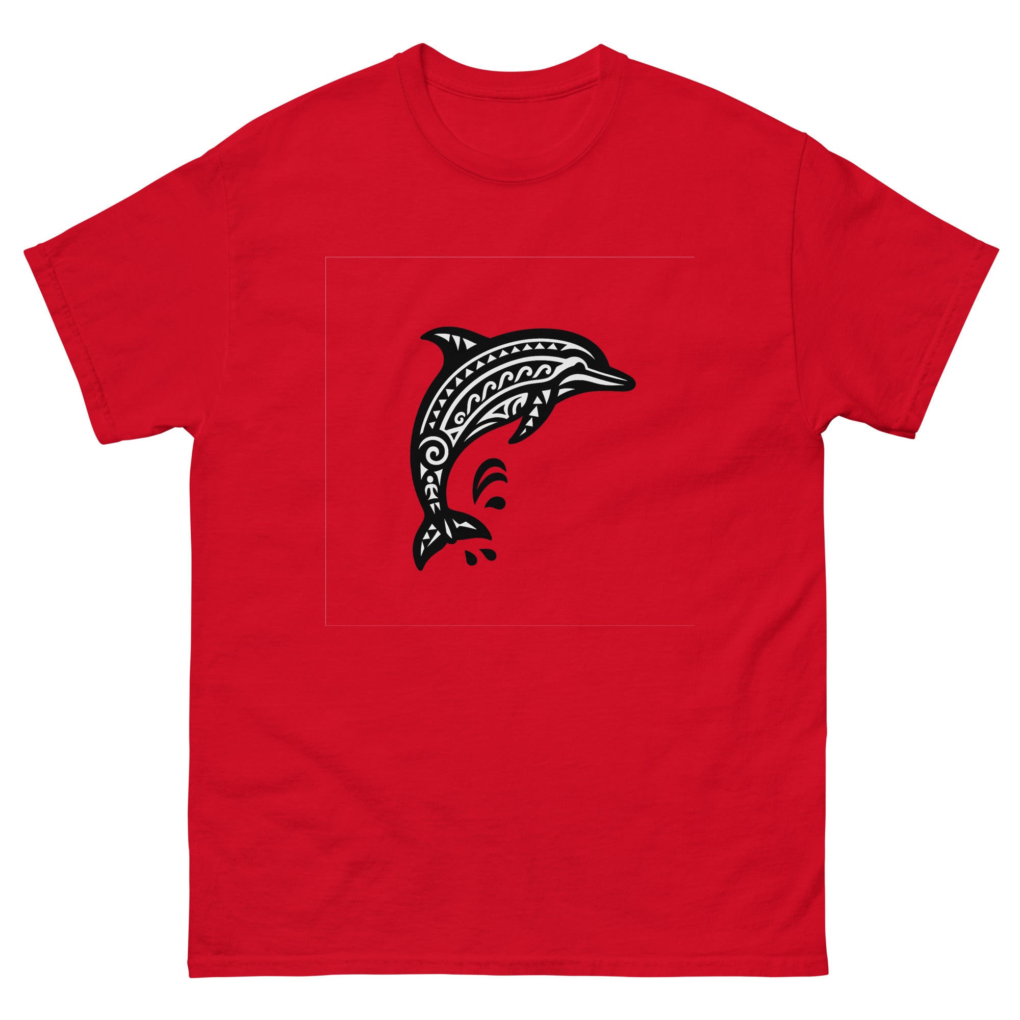 Naia Dolphin Hawaiian t-shirt design on a Red unisex tee