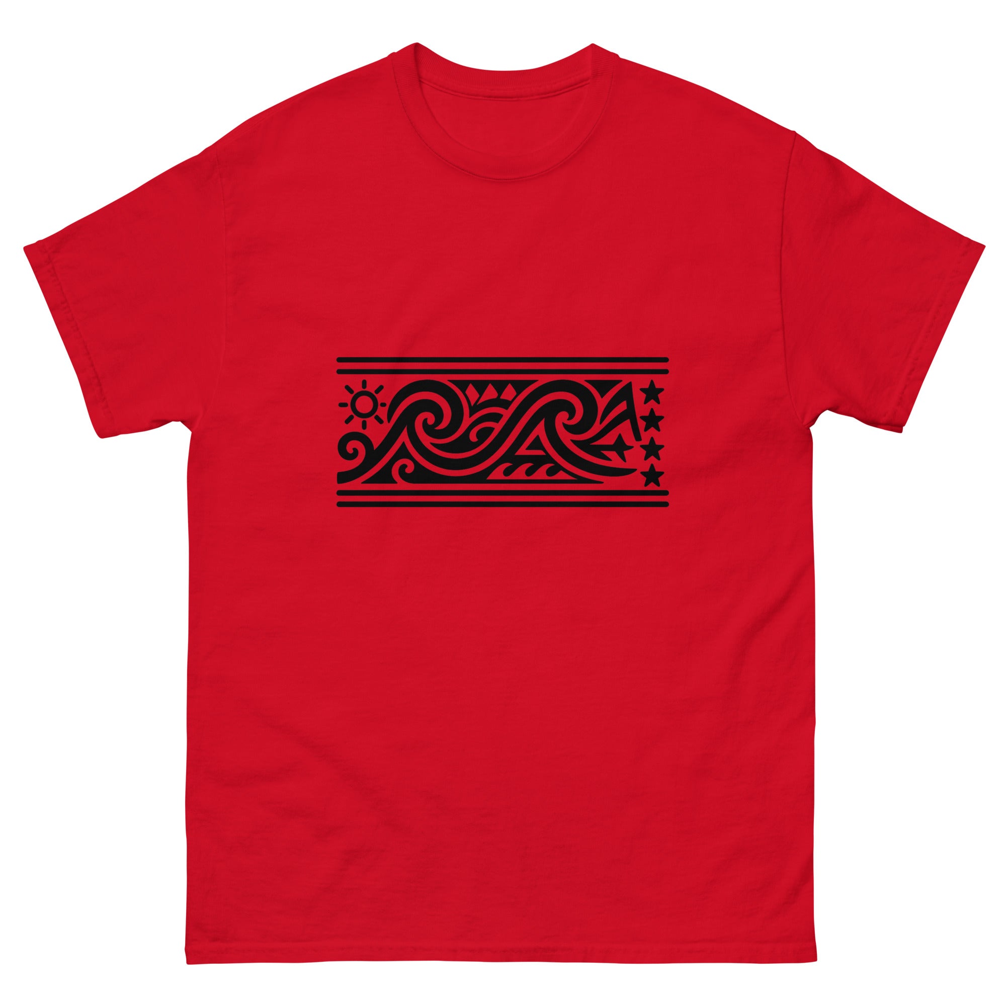 Ocean Wave Band Hawaiian t-shirt design on a Red unisex tee