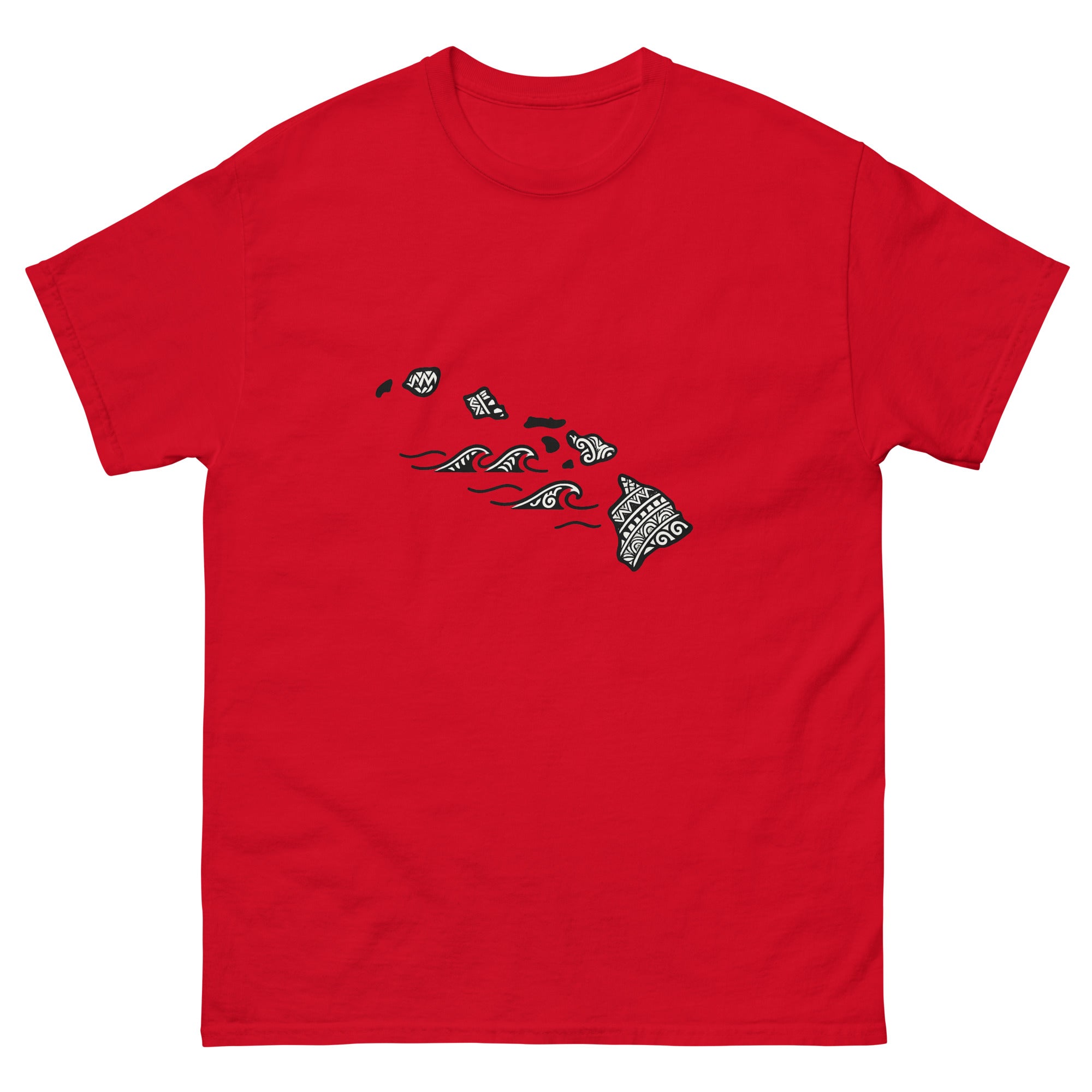Hawaiian Islands Kakau Hawaiian t-shirt design on a Red unisex tee