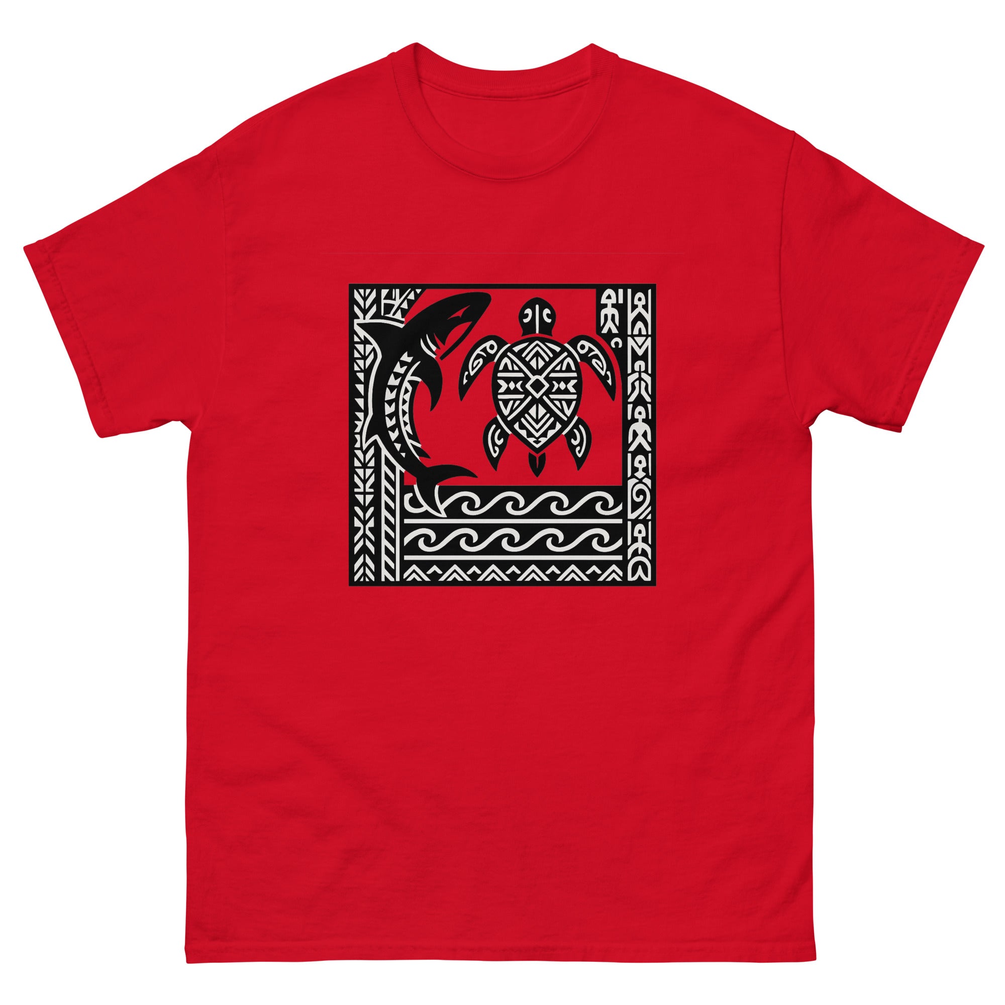 Aumakua Composition Hawaiian t-shirt design on a Red unisex tee